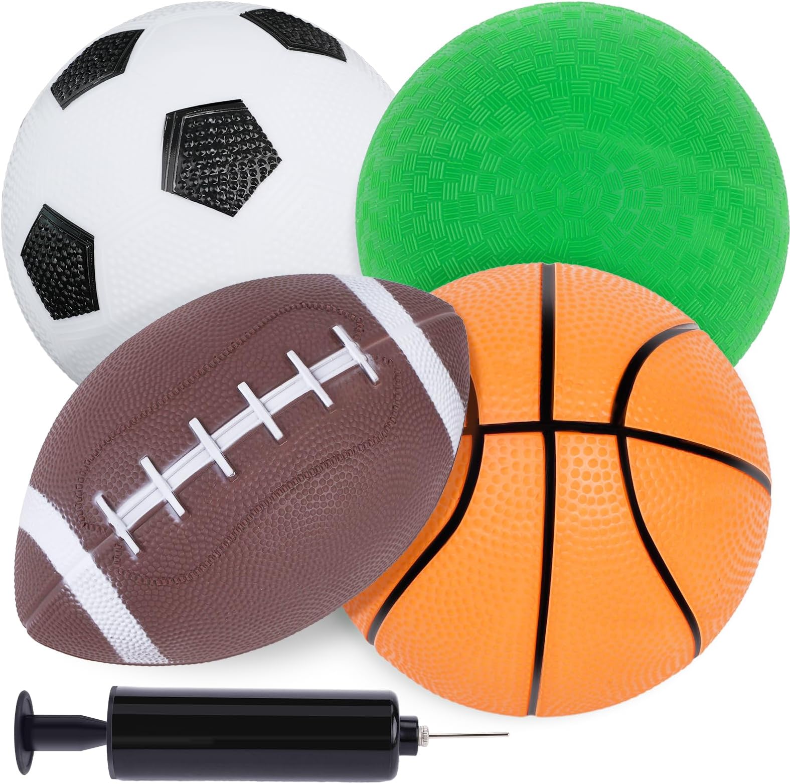 3 otters 4-Pack Sports Balls for Toddlers & Kids, Playground Balls with Pump, 5-Inch Soccer Ball, Basketball, Kickballs, Stockings for Grandkids, Toys for 2+ Boy Indoor/Outdoor Play