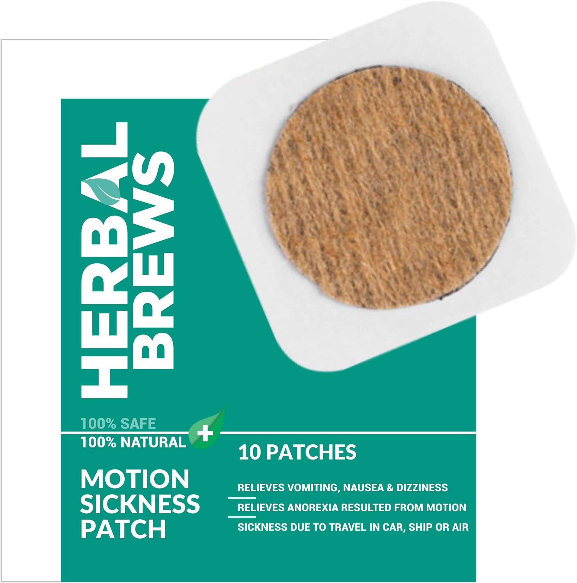 Herbal Brews - Motion Sickness Patch for Kids & Adults - 100% Safe & Natural to Relieve Travel Sickness, Dizziness, Nausea, Vomiting | WORKS INSTANTLY & LONG-LASTING | NO SIDE EFFECTS (5 Pair)