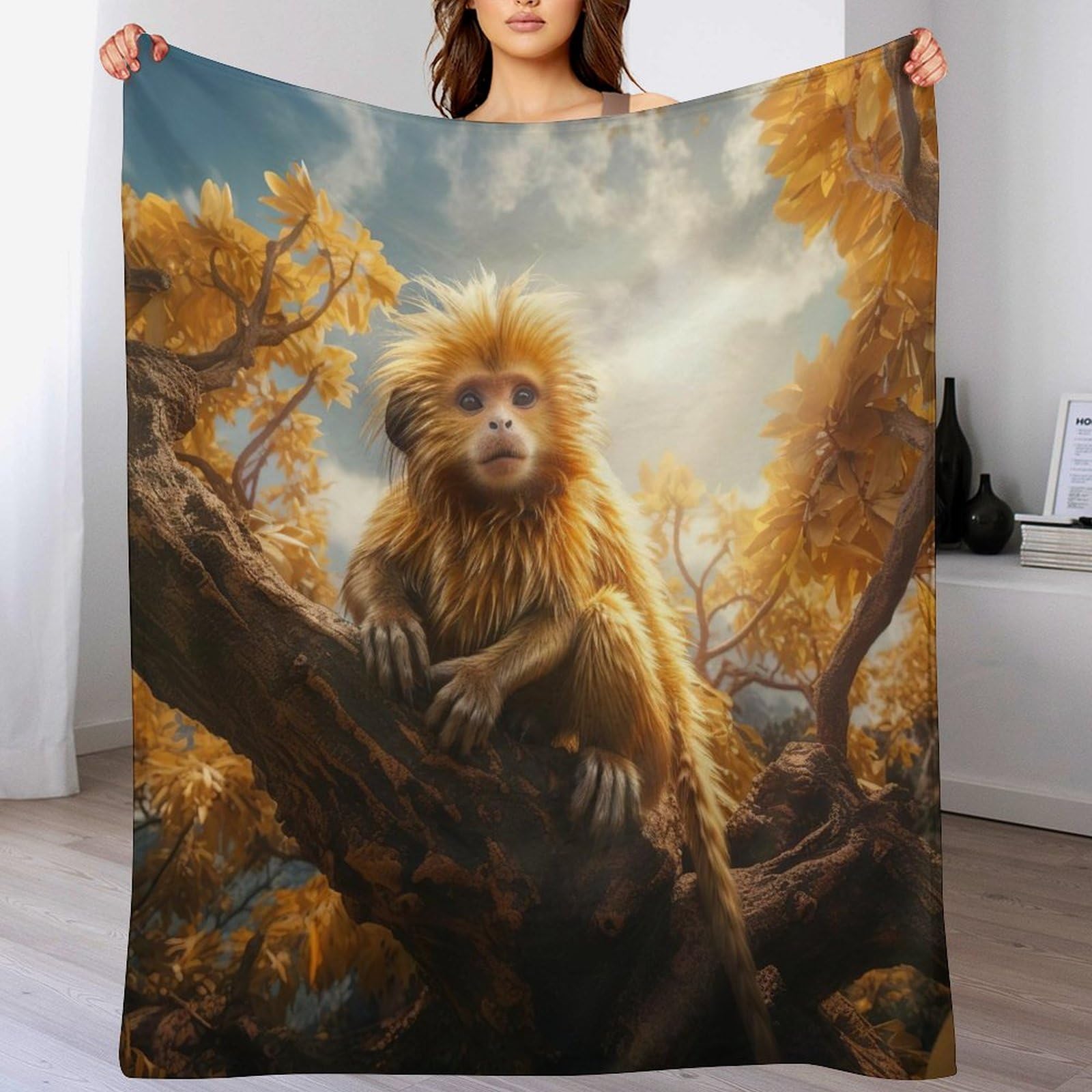 Couverture flannel singe moelleuse et isolante 150x200cm toutes saisons