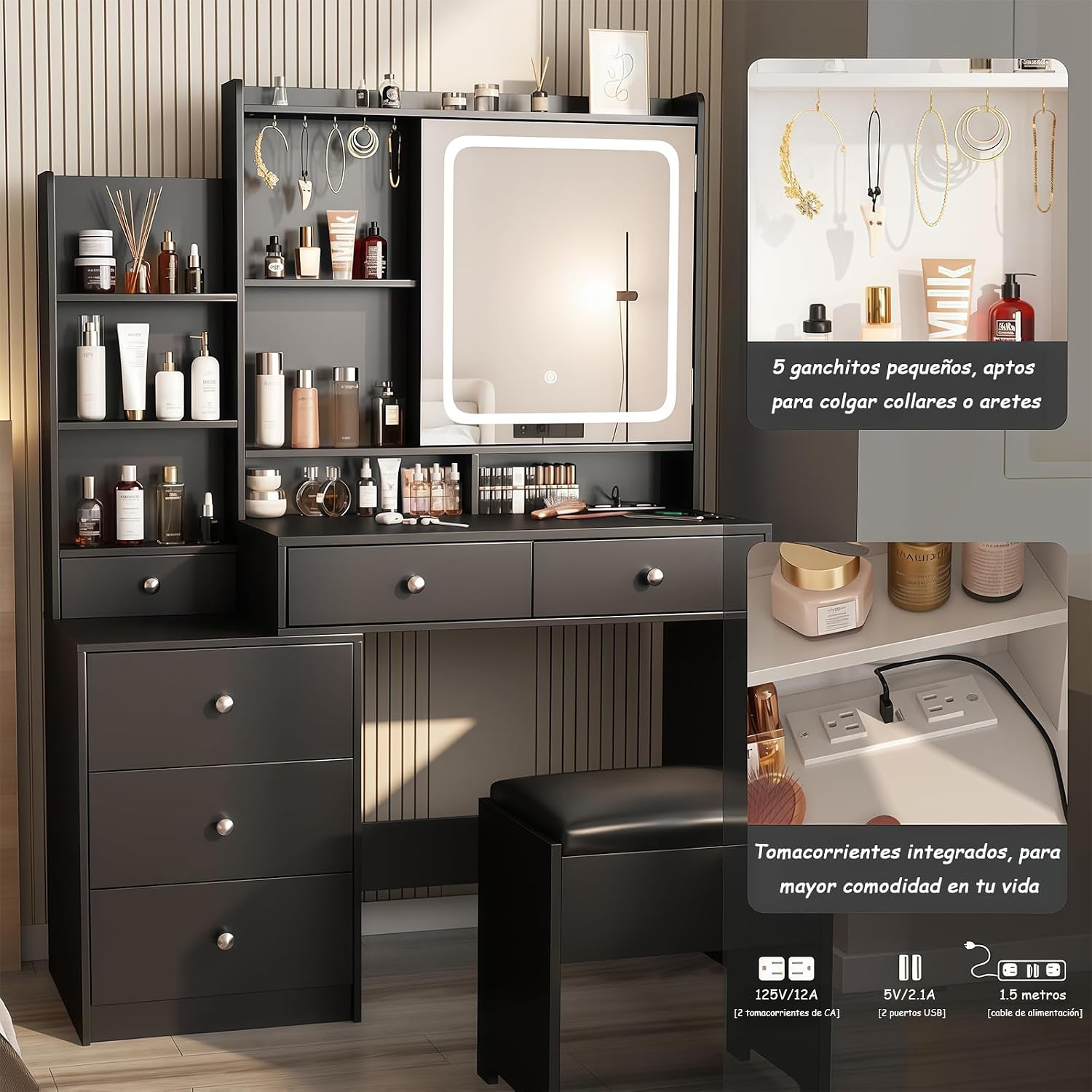 Integrated charging station with two electrical outlets and two USB ports