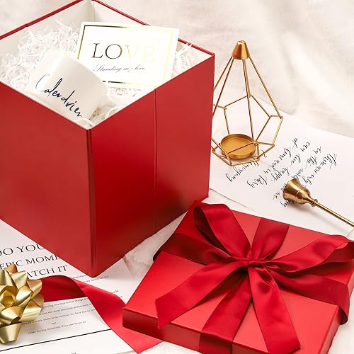 Vista 12 de RUSPEPA Caja de regalo mediana azul real con tapas, cinta y papel de seda, caja de regalo plegable perfecta para cumpleaños, graduación, día