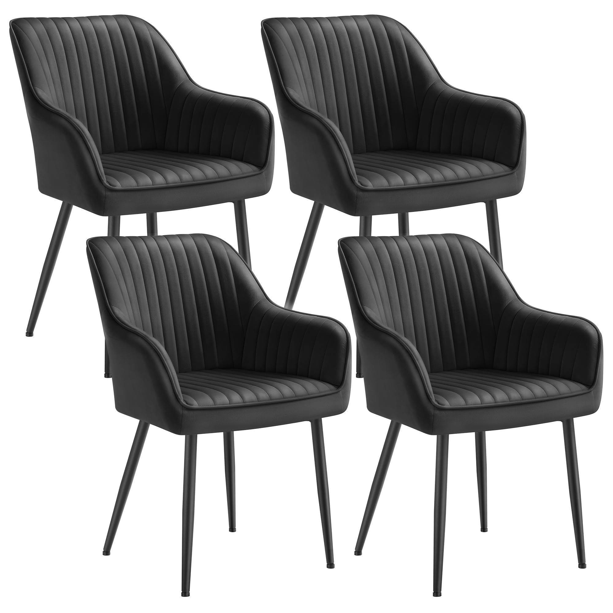 SONGMICS Esszimmerstuhl, 4er Set, Küchenstuhl, Sessel, Samt, Polsterstuhl mit Armlehnen, Loungesessel, bis 120 kg belastbar, Metallbeine, für Esszimmer, Küche, tintenschwarz LDC087B14