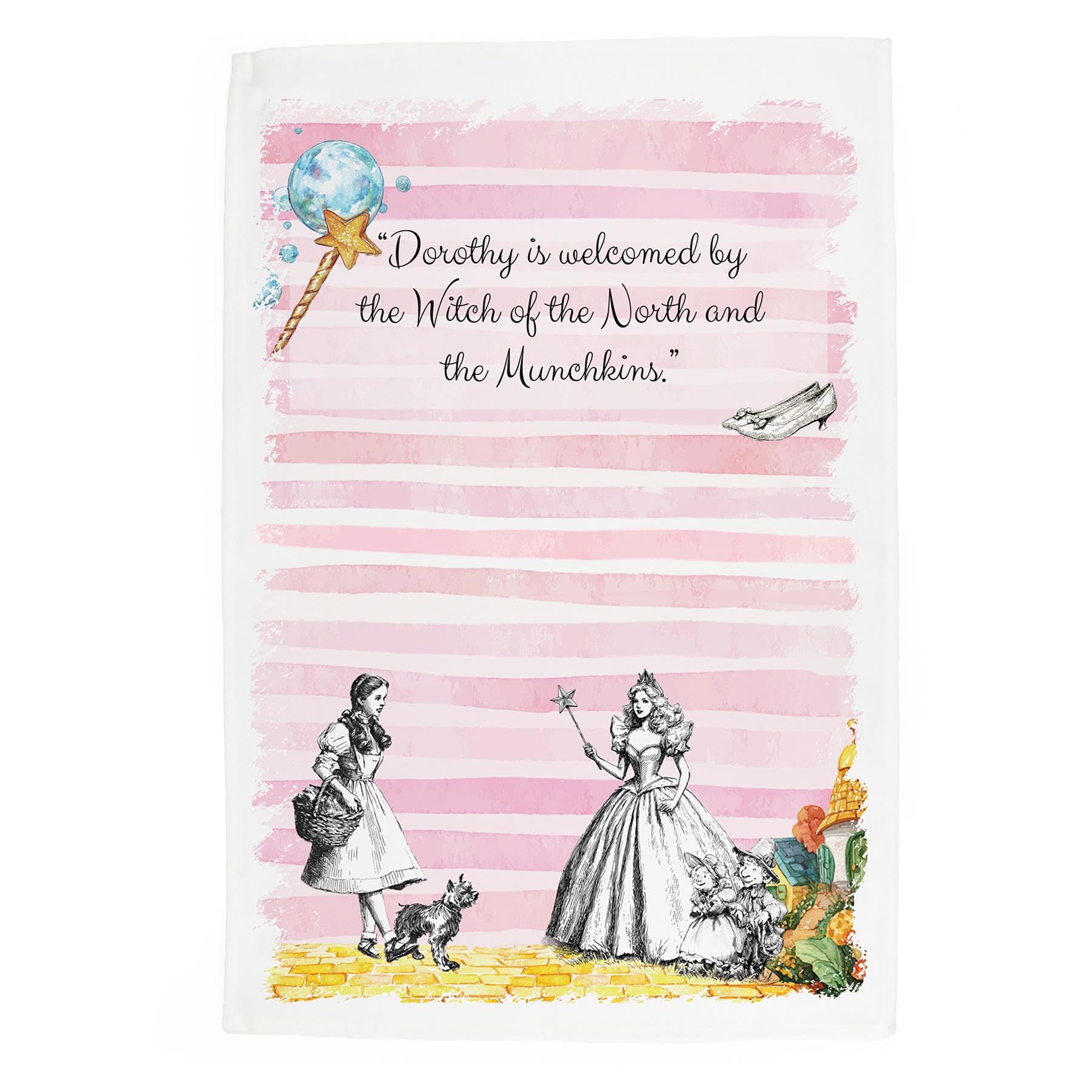 Purely Home Wizard of Oz Tea Towel - Glinda - Pink Storybook Inspired Large Cotton Kitchen Dish Towel/Drying Cloth 67cm x 45cm