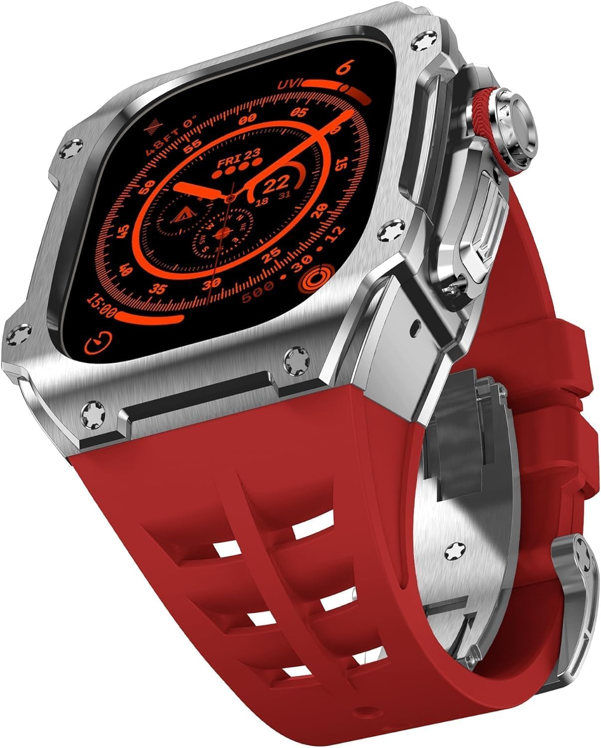 INFRI Stainless Steel Watch Case Rubber Band Mod Kit，For Apple Watch 44mm 45mm，Metal Watch Case Sport Breathable Strap，For Iwatch Series 8/7/6/5/4/SE Replacement Accessories