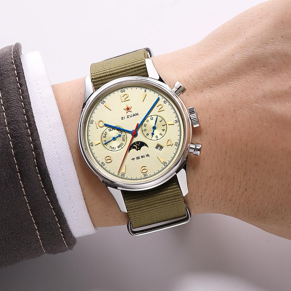 SEAKOSS Orologio da polso da uomo classico automatico meccanico Seagull ST1654 Movimento 24H-Ora Display Air Force Pilot Calendario Orologi da uomo