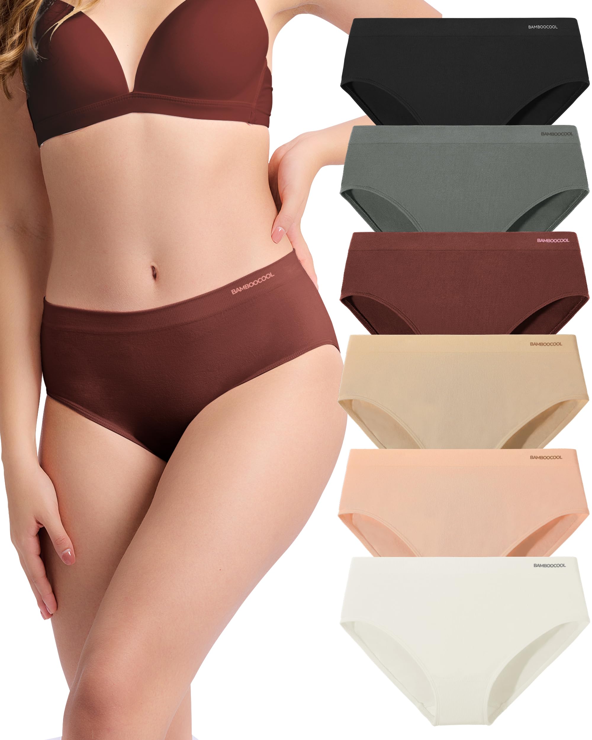 Women's Bamboo Seamless Bikini Panties Breathable Hipster Ladies Underwear | 6-pack, Moisture-Wicking, Full Coverage, Tag-free, Lightweight, Machine washable