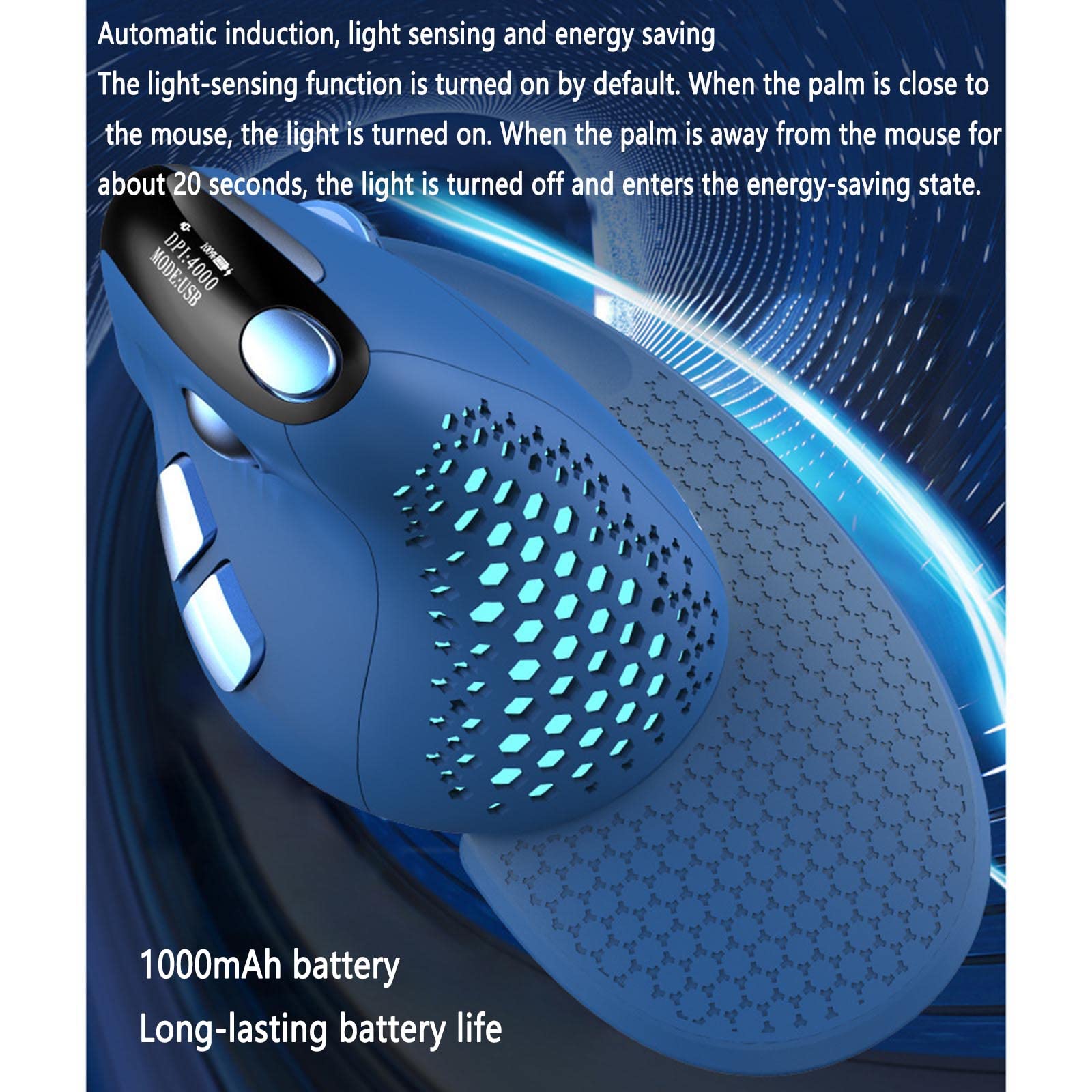 Mouse wireless per computer portatile, USB Bluetooth ricaricabile, design ergonomico verticale, 2,4 GHz, dispositivo di puntamento con rotella per pollice fotoelettrico
