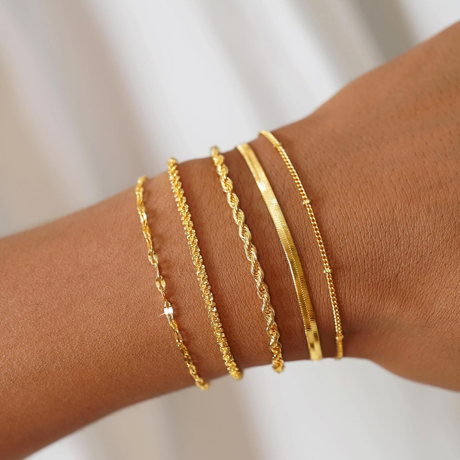 Gold Bracelets for Women, 14K Gold Plated Waterproof Bracelets for Women, Dainty Stackable Adjustable Chain Jewelry Set - Trendy Layered Bracelet Stack Gift, Everyday Wear - Image 2