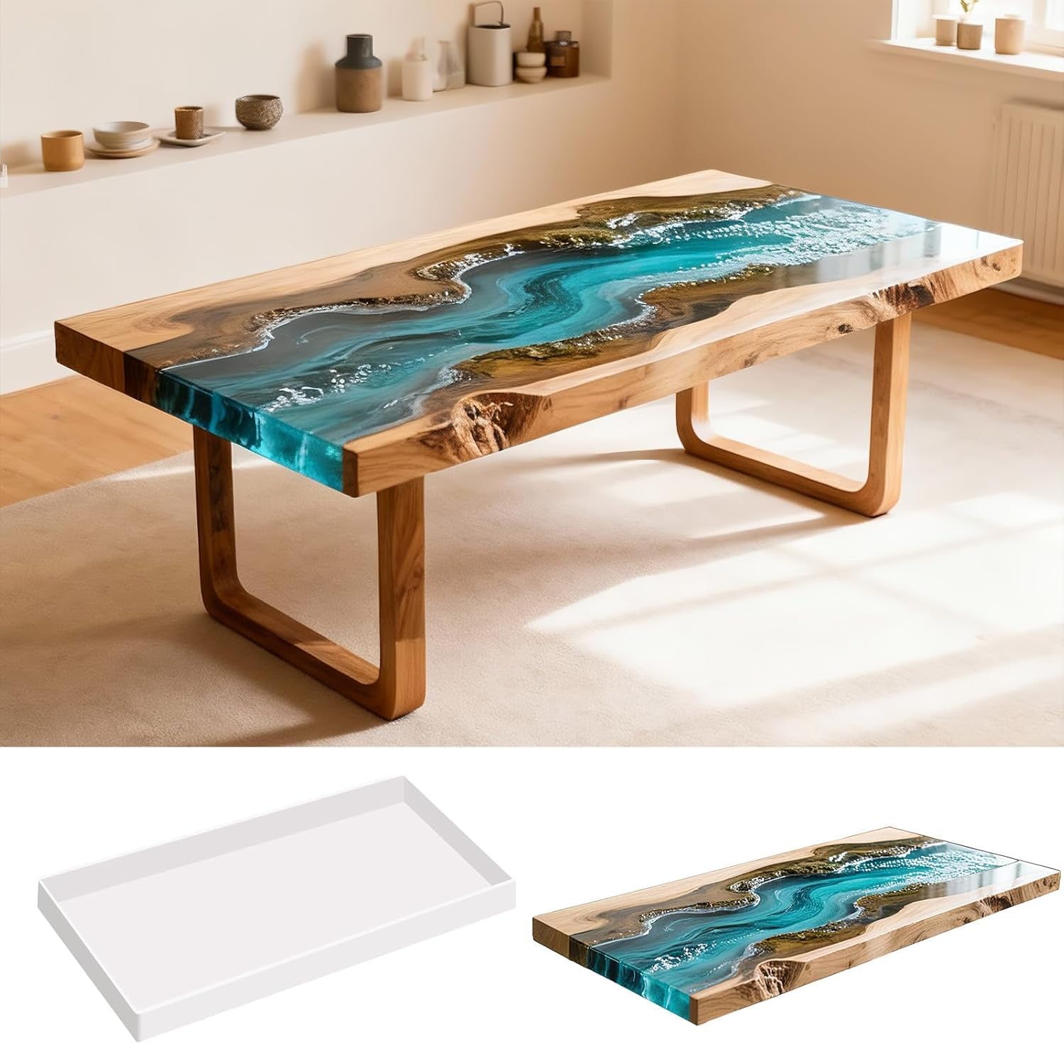 Stampo Rettangolare Extra Grande in Silicone per Resina Epossidica per Tavolo, 59 × 30 cm, Stampo in Silicone per Fusione in Resina Epossidica per Tavolo Fiume, per Artigianato in Resina Fai da Te