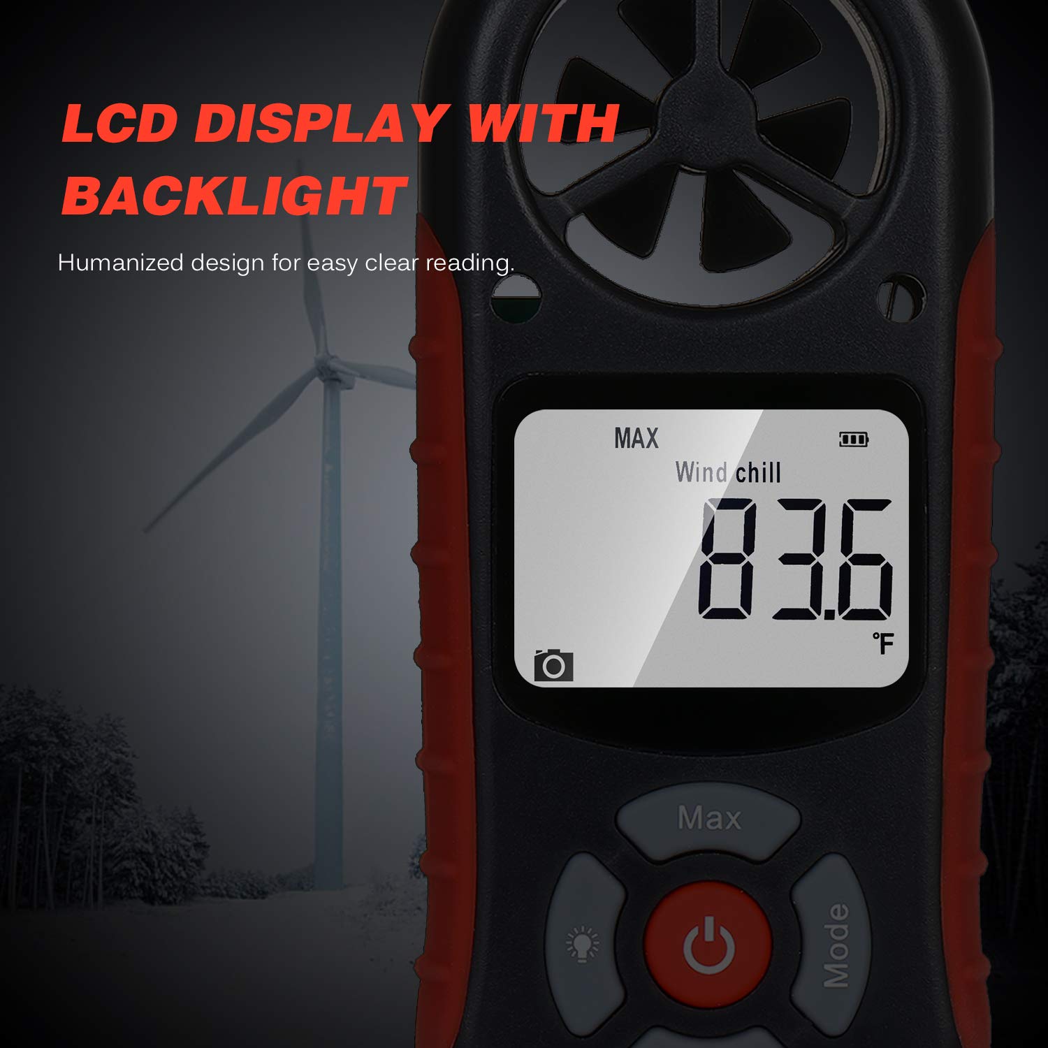 Irfora 8-in-1-Handheld-Digitalanemometer Windgeschwindigkeit/Windkälte/Temperatur/Luftfeucgkeit/Wärmeindex/Taupunkt/Luftdruck/Höhenmesser Digitaler Meteorograph mit