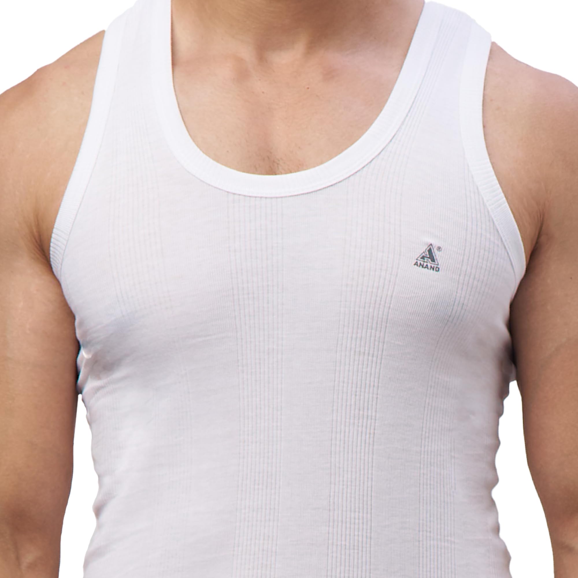 anand Line Knit Coloured Round Neck Vest – Textured Pattern Cotton Banian, Vibrant Colours, Everyday Inner Wear | Pack of 2 | 100cm | White-picture-46