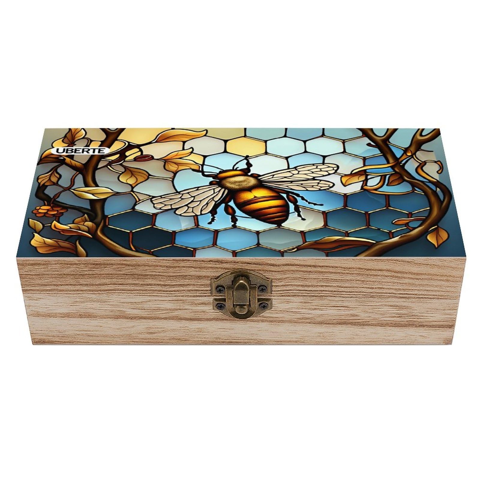 asbwuo Golden Honeycomb And Bee Vintage Wooden Keepsake Box