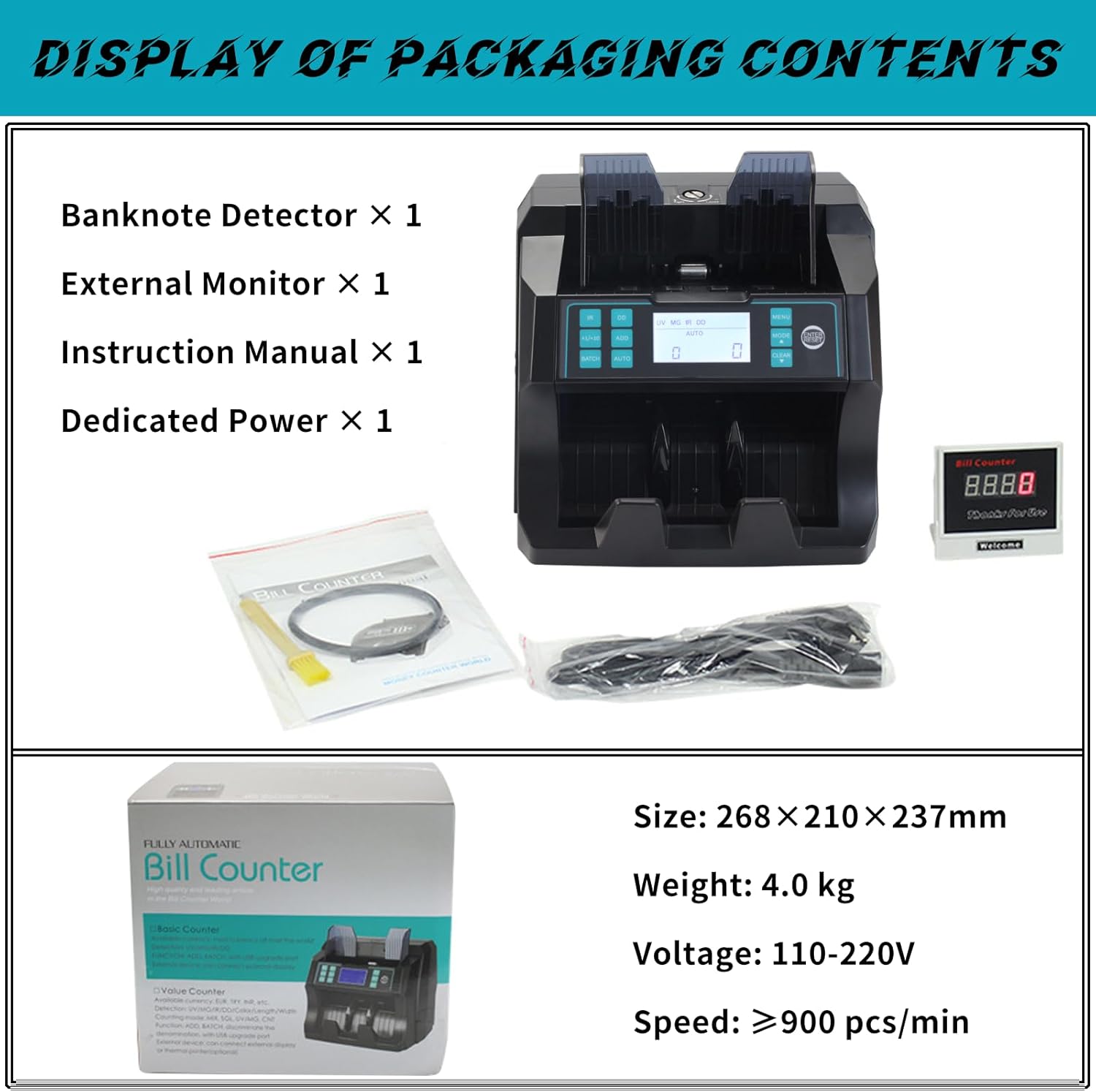 多通貨デジタル偽造検出器、外国紙幣計数機、現金用UV/MG/IR三