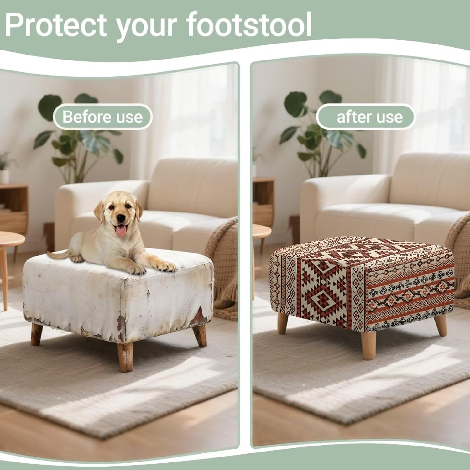 Aztec Tribal Pattern Square Ottoman Cover Artistic Universal Fit Furniture Protector Hassock Covers for Living Room Home Accessories Layered Striped Designs, Small