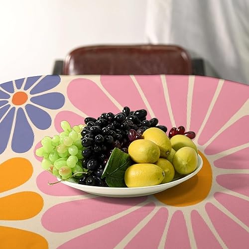 Miniatura 474 de Mantel floral hippie, diseño retro de los años 70, naranja, rosa, azul, floral, bohemio, estampado estético de margaritas, para fiesta, picnic