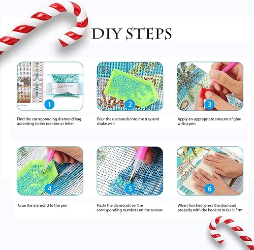 Miniatura 7 de Kits de pintura de diamantes de Navidad para adultos  Papá Noel, muñeco de nieve y ciervo, arte de diamantes de imitación 5D, arte y manualidades,