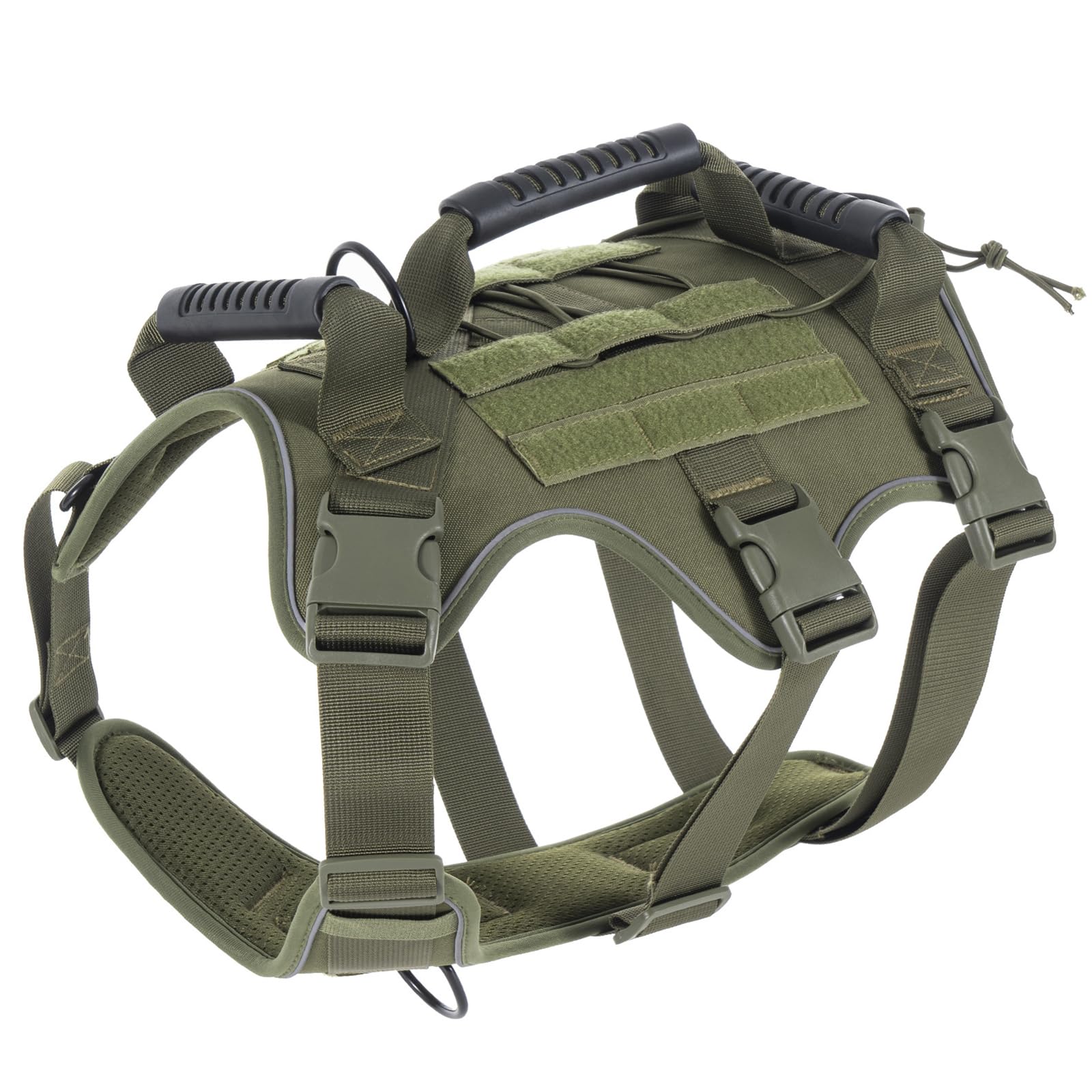 Pettorina Tattica per Cani, Pettorina Militare Gilet Regolabile, Air Mesh Pettorina per Cani Catarifrangente Non-Pull Imbracatura con 1 Impugnatura Comoda E Set di Sistema Molle,Verde,XL