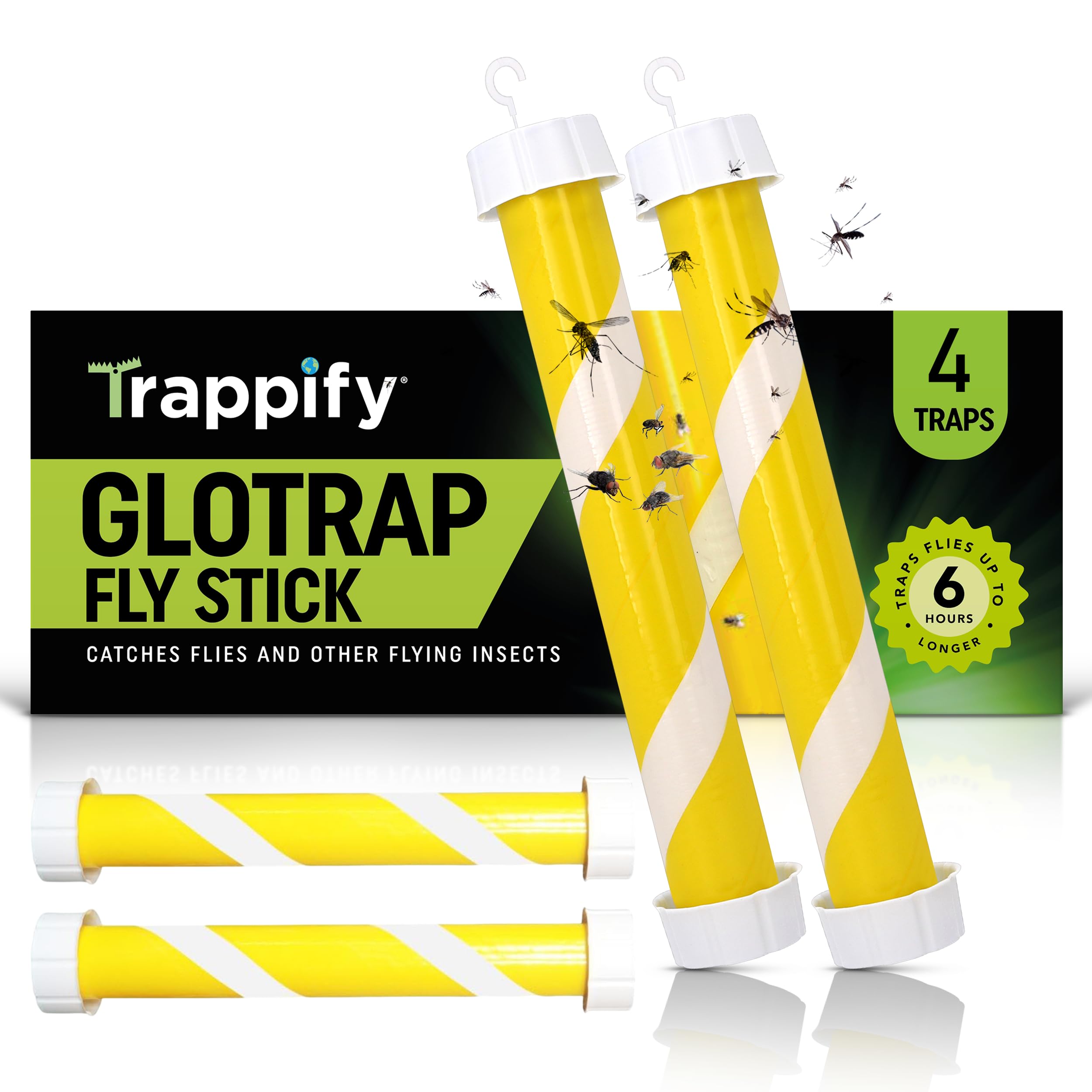 Trappify GloTrap - Trampas adhesivas para moscas que brillan en la oscuridad para interiores y exteriores - Trampa para moscas resistente al agua y a la intemperie para interiores - Trampas versátiles