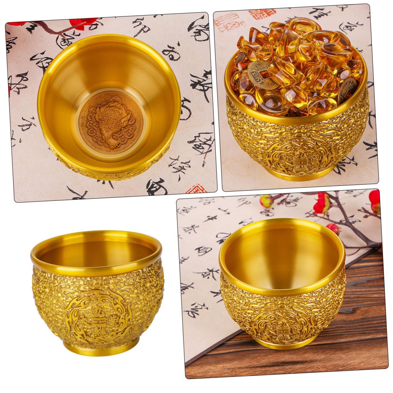 Ciotola Cinese in Ottone Decorazione per Ciotola Elemento Decorativo per Casa Ufficio Contenitore per Oggetti di Valore Regalo