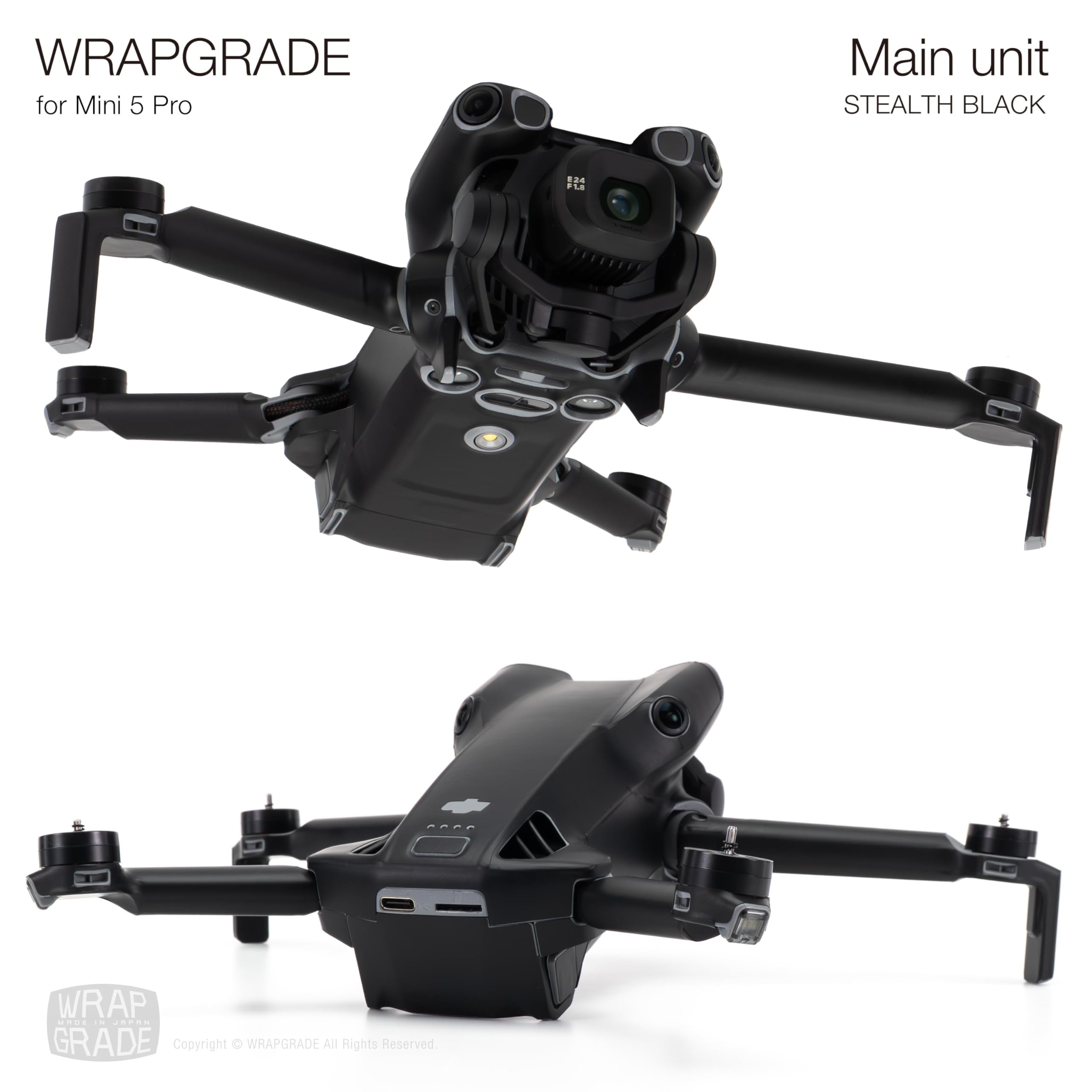 WRAPGRADE Skin Stickers Compatible with DJI Mini 5 Pro (Stealth Black) - Image 4