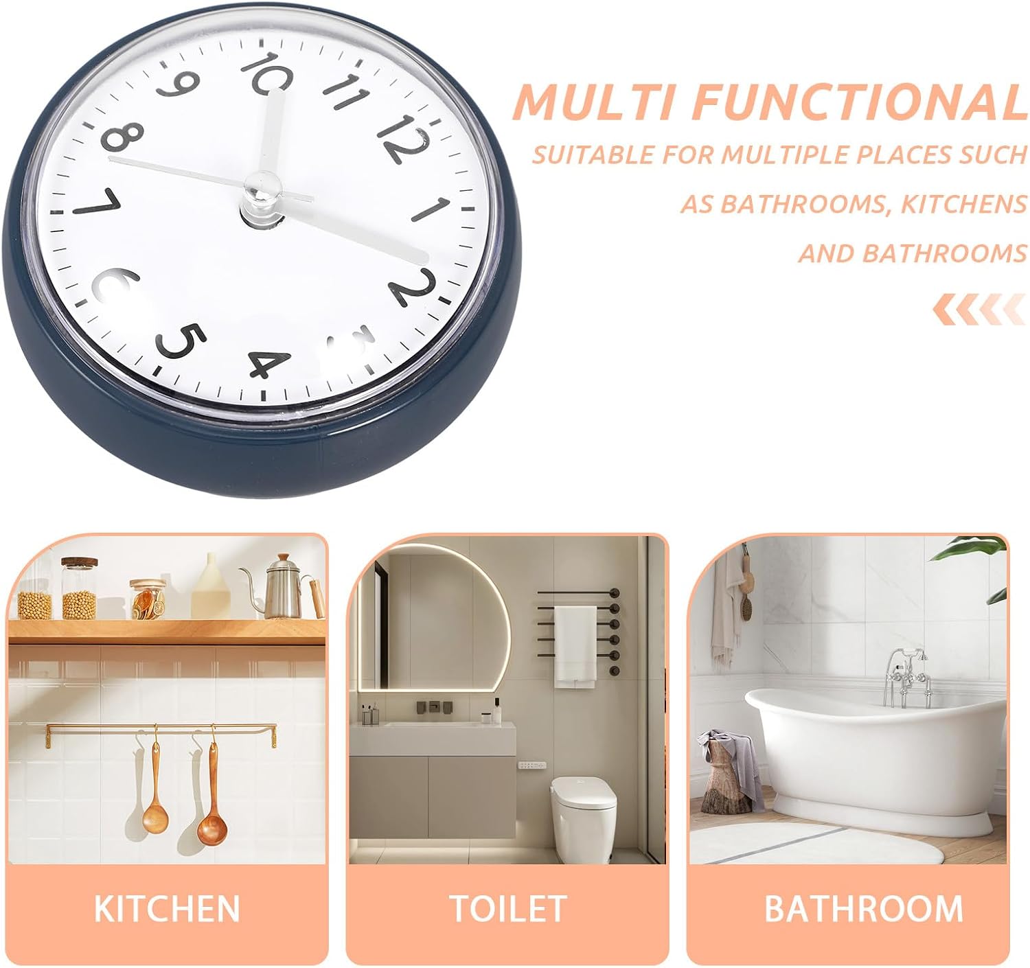 Waterproof Suction Cup Shower Clock Mini Wall Clock with Anti-Fog Glass for Kitchen and Toilet No Battery Included