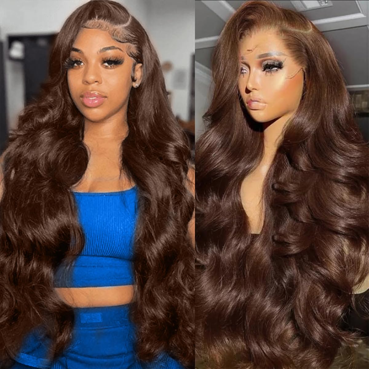 30 Inch Chocolate Brown Lace Front Wig Human Hair 200 Density 13x6 Hd Body Wave Lace Front Wigs Human Hair Pre Plucked Colored Frontal Wigs Human Hair Brown Wigs Human Hair Wig for Women