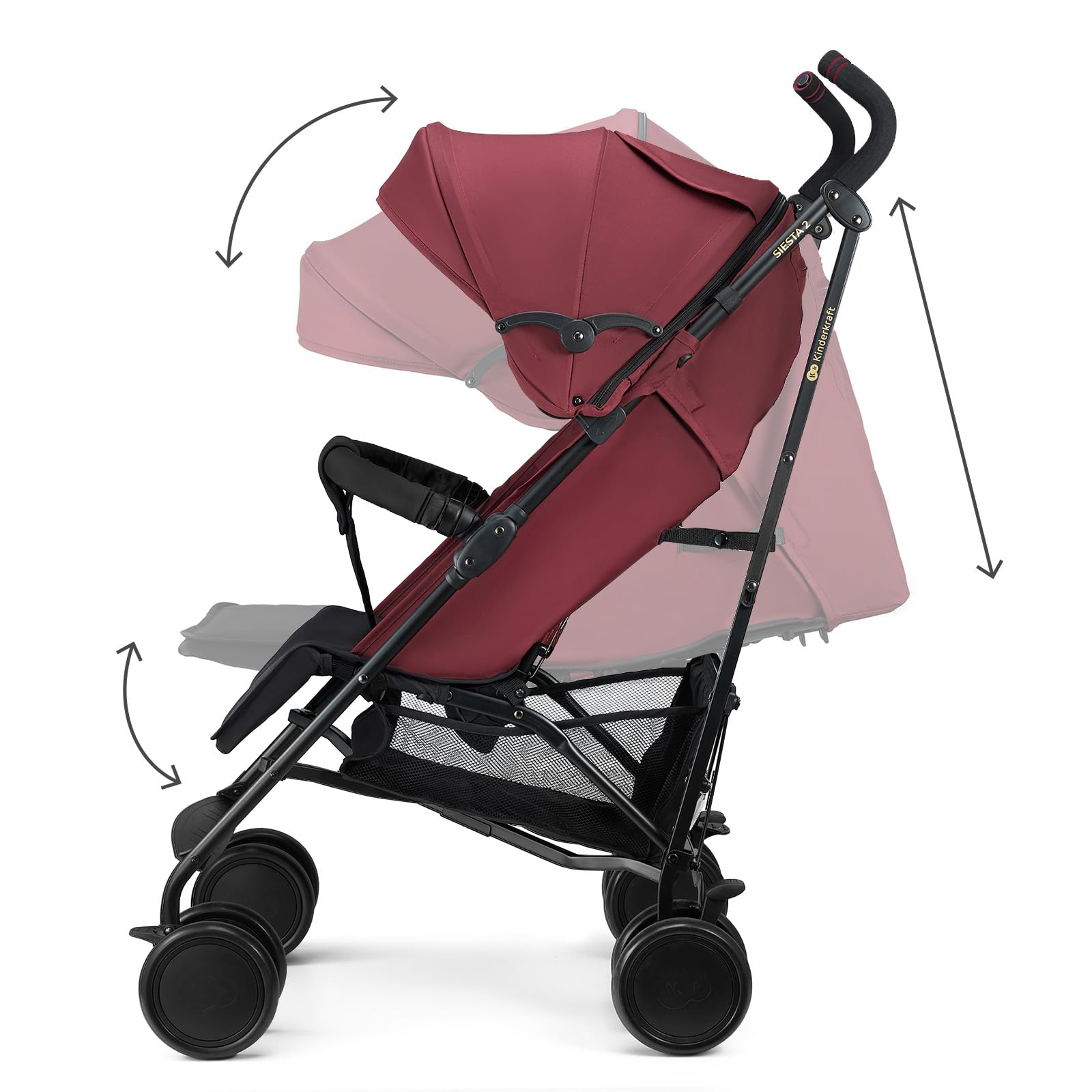 Kinderkraft Buggy SIESTA 2 bis 22 kg, nur 7,9 kg, zusammenklappbar, Liegeposition, verstellbare Fußstütze, Verdeck mit Mesh und Peekaboo, 5-Punkt-Gurt, kompakt, Rot