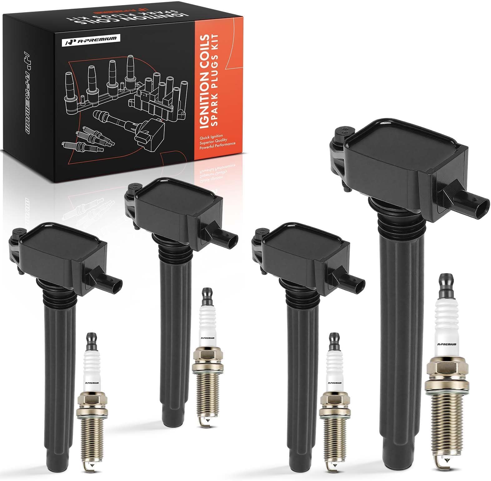 A-Premium Set of 4 Ignition Coil Pack and Iridium Spark Plugs Compatible with Jeep Cherokee 2014-2020, Compass 2018-2020, Renegade 2015-2020 & Chrysler 200 & Ram ProMaster City & Dodge Dart, Fiat 500X | Compatible with Jeep Cherokee 2014-2020, Compass 2018-2020, Renegade & Chrysler 200 & Ram ProMaster City & Dodge Dart