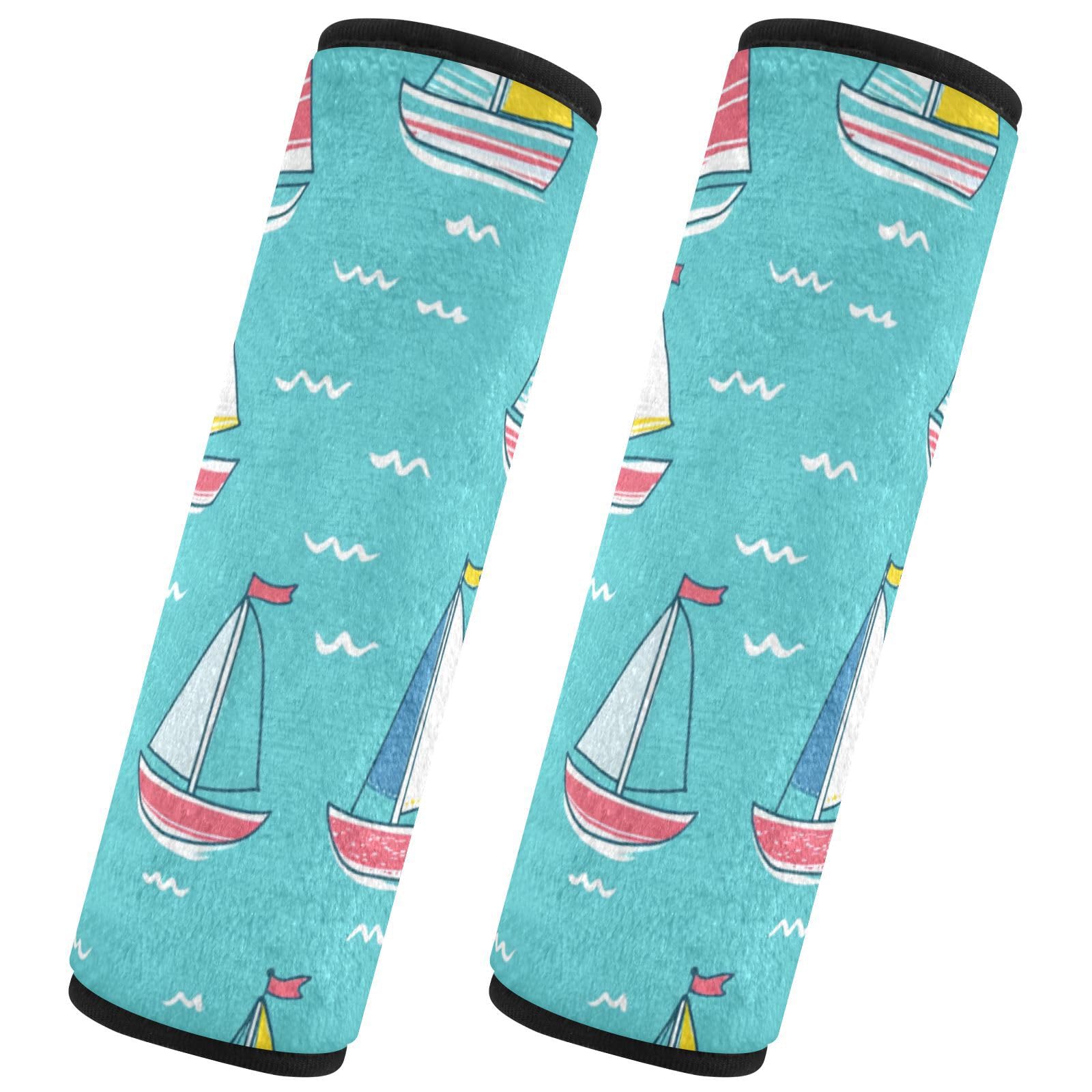 Seat Belt Covers 2 Pack Colorful Sailboats Car Seat Strap Covers Super Soft Cute Car Seat Neck Cover for Boys Girls Adults Babies M
