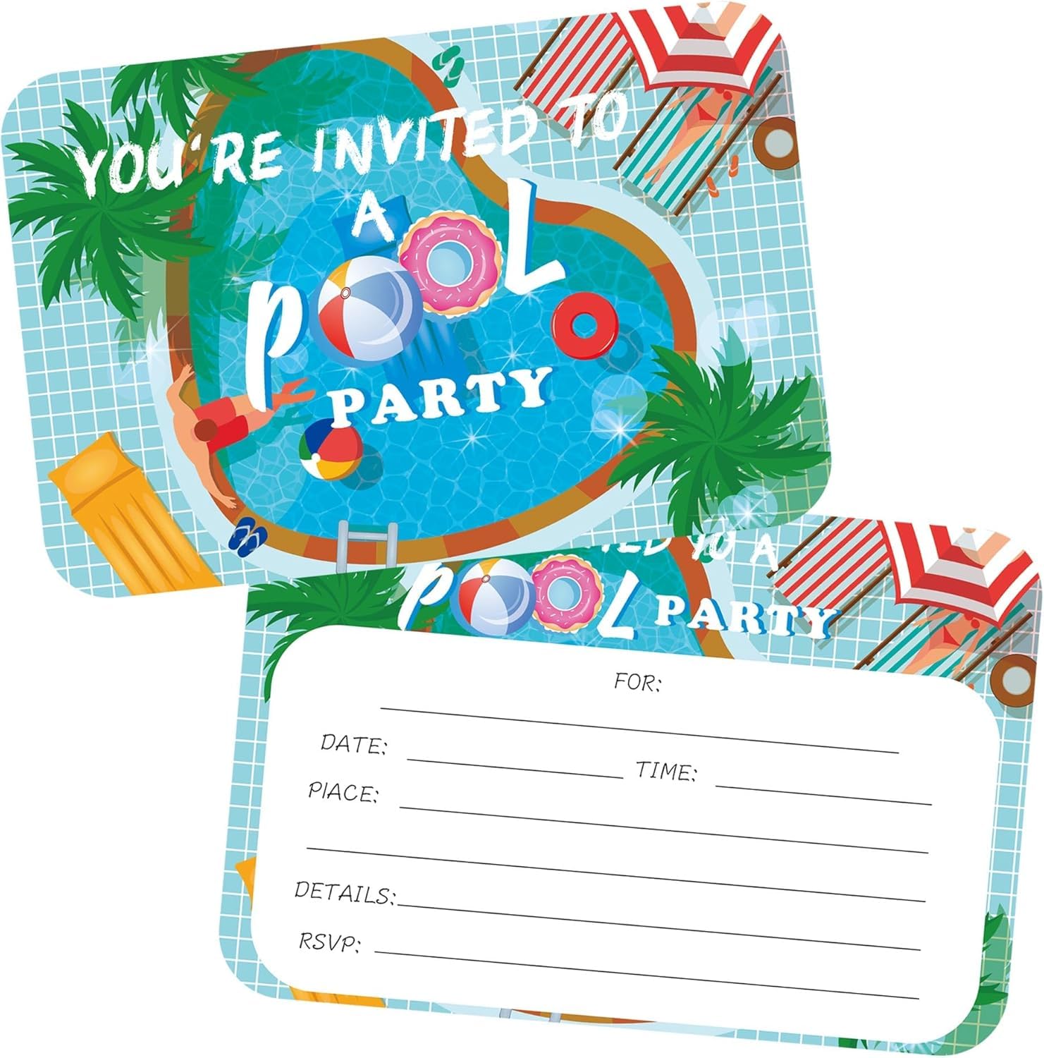 30pcs Pool Invitations With Envelopes Fill-in Party Invitation Cards You Are Invited Berry Cards Summer Beach Invitations for Wedding, Shower, Holiday Party，Birthday