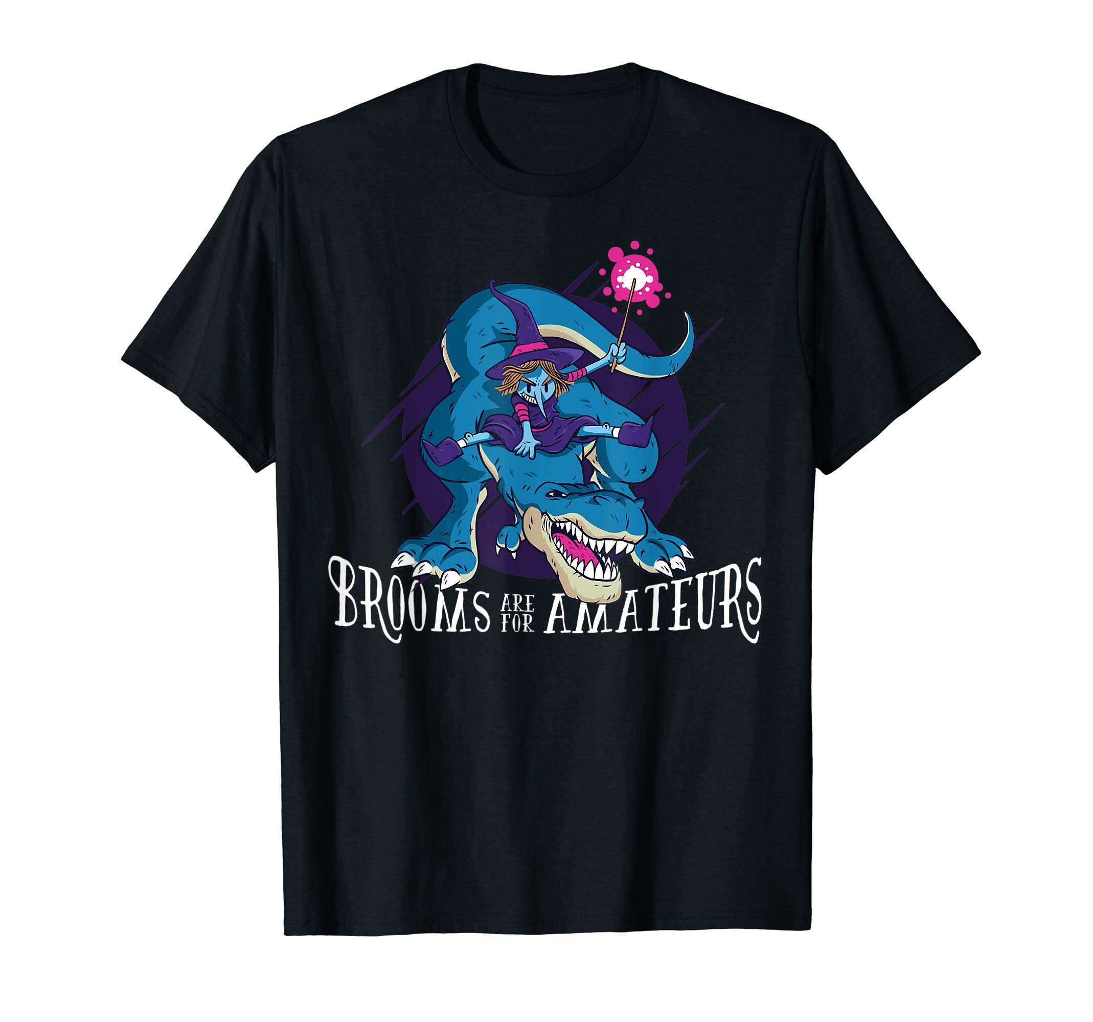 BROOMS ARE FOR AMATEURS Witch Riding Dinosaur Halloween Meme T-Shirt