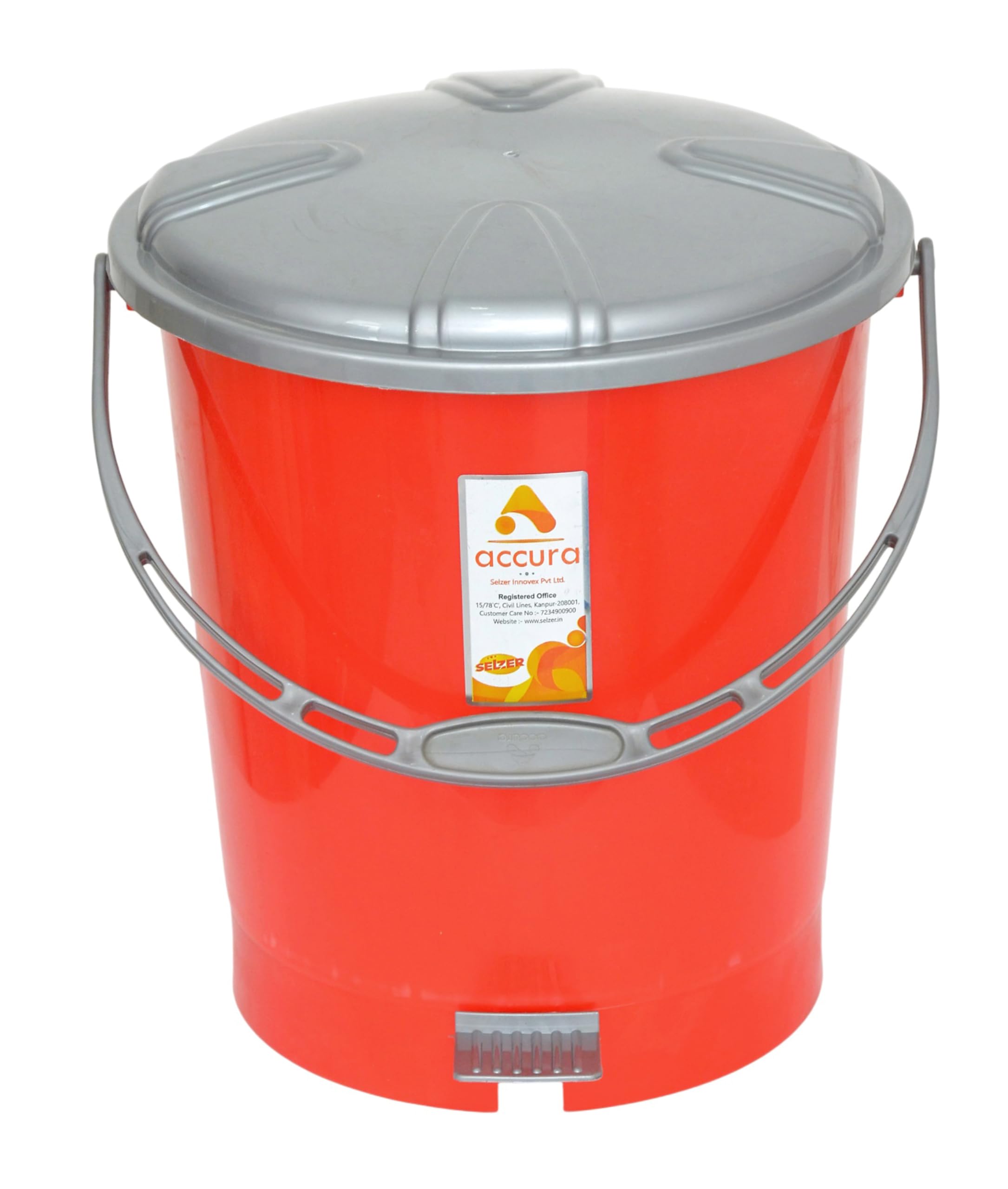 ACCURA 7 Litre Plastic Pedal Dustbin with Lid | Multipurpose Waste Bin for Kitchen, Bathroom & Office | Foot Operated Garbage Bin with Handle Red-image-0