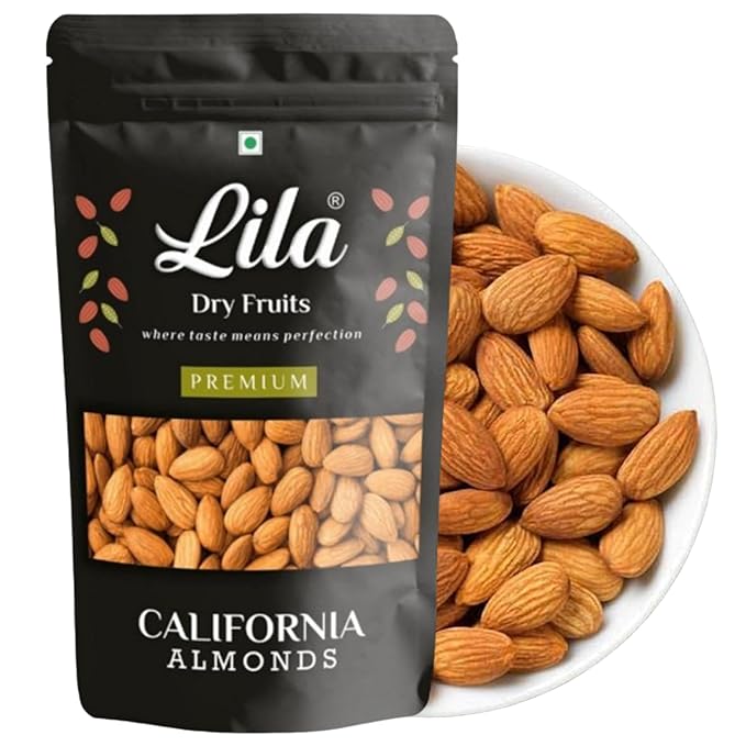 LILA DRY FRUITS California Almonds 200 Grams | Raw and Natural Badam for Healthy Snacking | Almond for Cooking, Dieting & Breakfast | High In Minerals | Badaam Dry Fruits Perfect for Gifting m