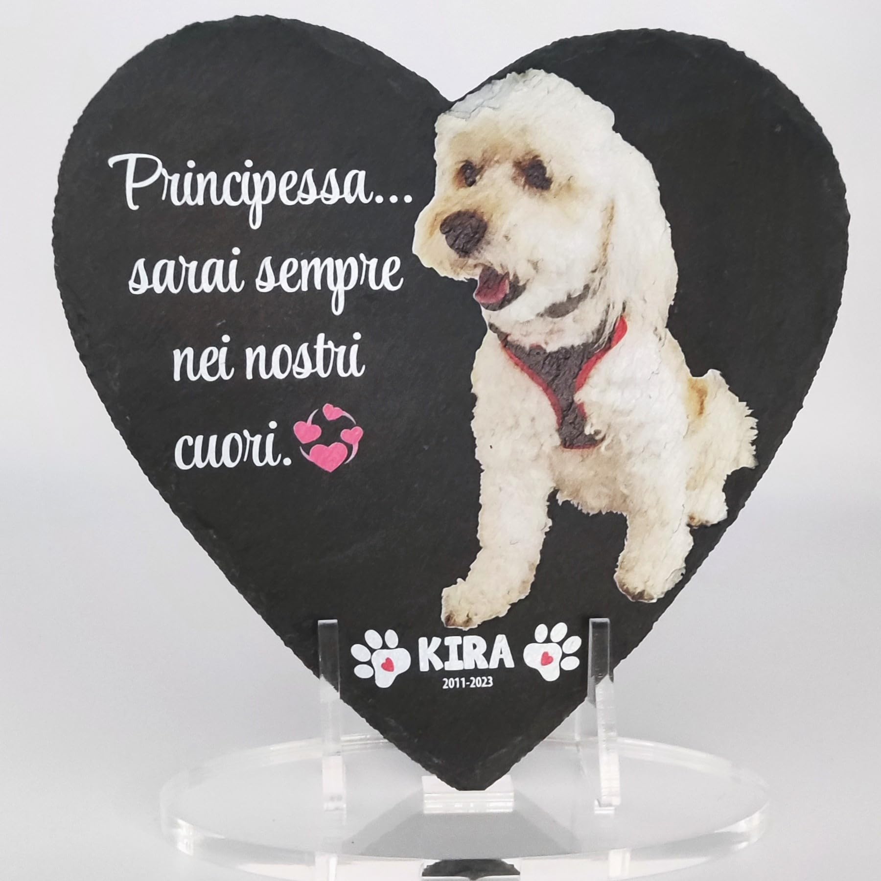 Lapide commemorativa a forma di Cuore per Cane e Gatto, Cuore in pietra di Ardesia con foto personalizzabile del tuo animale domestico e frasi