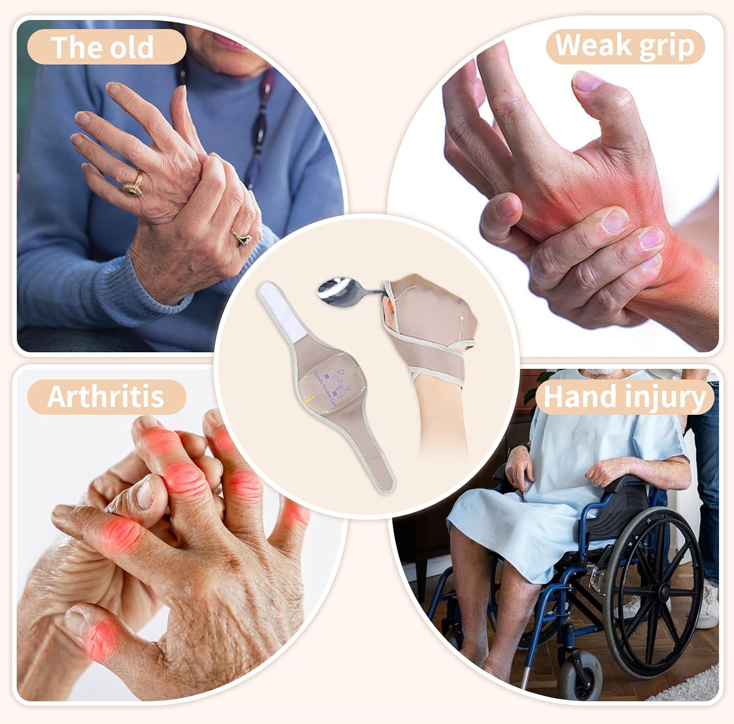Adaptive Utensil Holder Strap, Fork & Spoon Hand Cuff for Weak Grip
