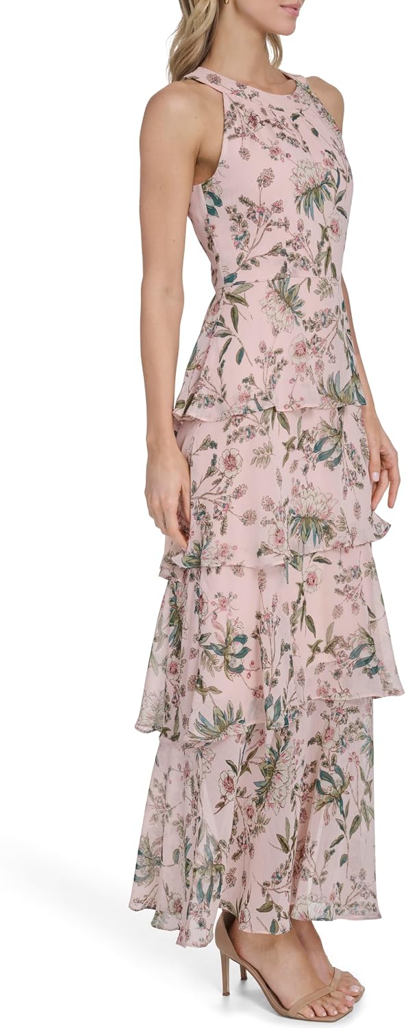 Tommy Hilfiger Women's Sleeveless Halter Neck Tiered Skirt Maxi Dress