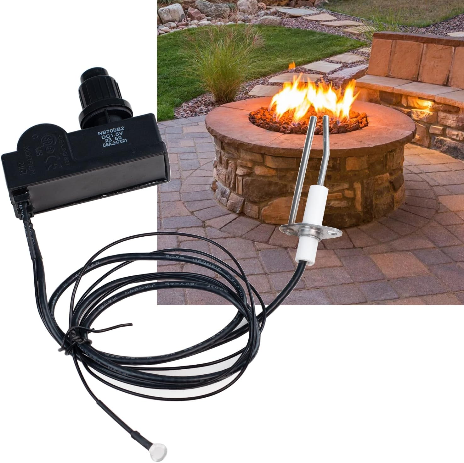 Gas Fireplace Fire Pit Flame Failure Safety Control Valve Kit and Assembly Gas Burner Ignition System with Fire Pit Igniter,Push Button Ignition Kit Replacement Parts for Gas Grill