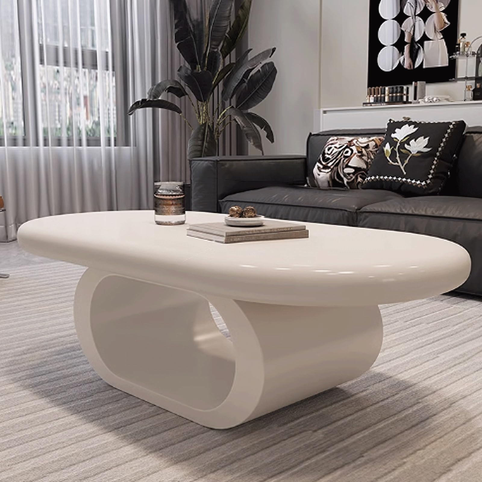 Stolik Boczny do Kanapy, Stoliki Końcowe do Salonu, Stoliki do Sofy do Salonu, Stoliki Końcowe do Sypialni Owalne Wykonane z Drewna Konstrukcyjnego + Żelaza(White+white,Small)