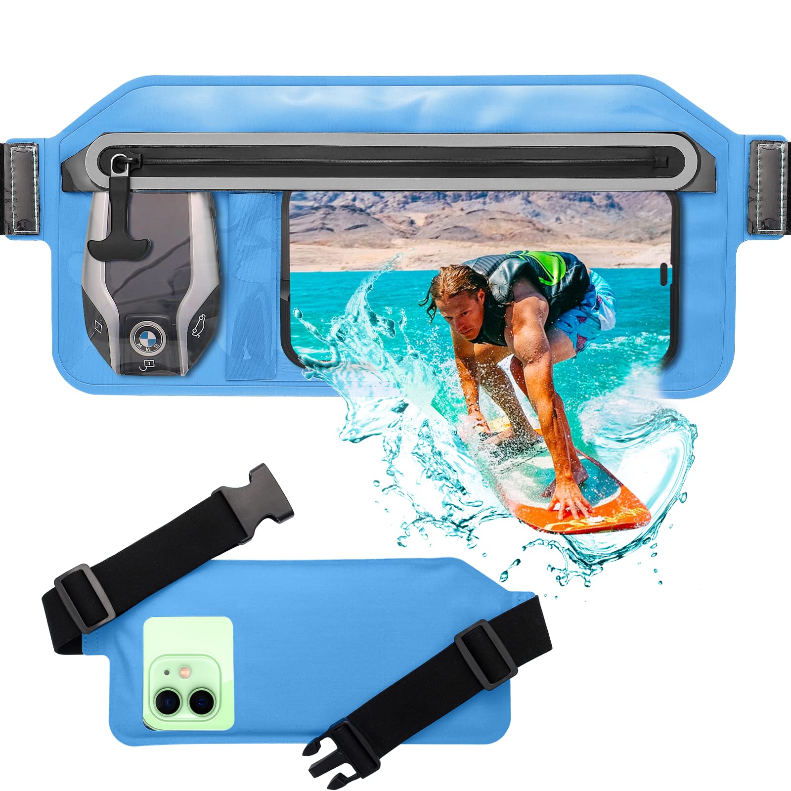 SJEhome Waterproof Phone Pouch,IPX8 Waterproof Phone Case with Adjustable Waist Strap,Compatible with iPhone Whole Series Galaxy Whole Series up to 7"
