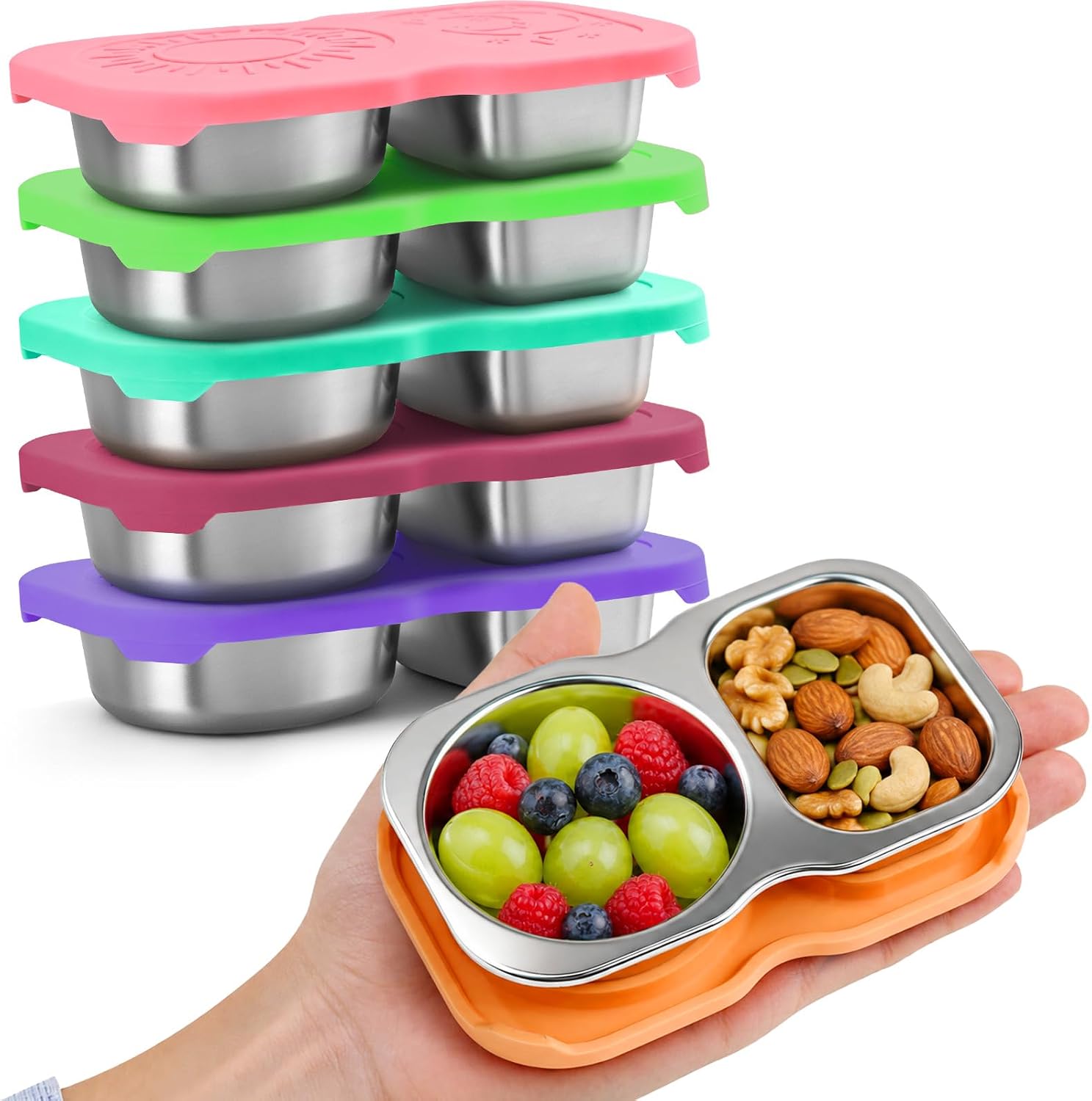Stainless Steel Snack Containers 5oz, Reusable Metal Snack Containers 6Pack
