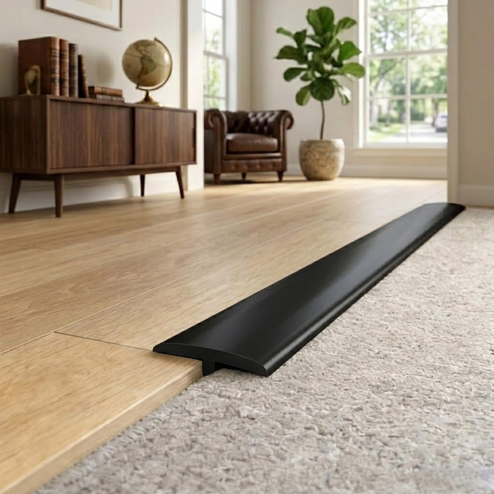 Perfil Transición Suelo en T Autoadhesivo Recortable 1 2 3 5 8 9 10m, Tira de Umbral PVC Flexible 50mm para Puertas, Tapajuntas Plano para Conectar Suelos Laminado y Azulejos
