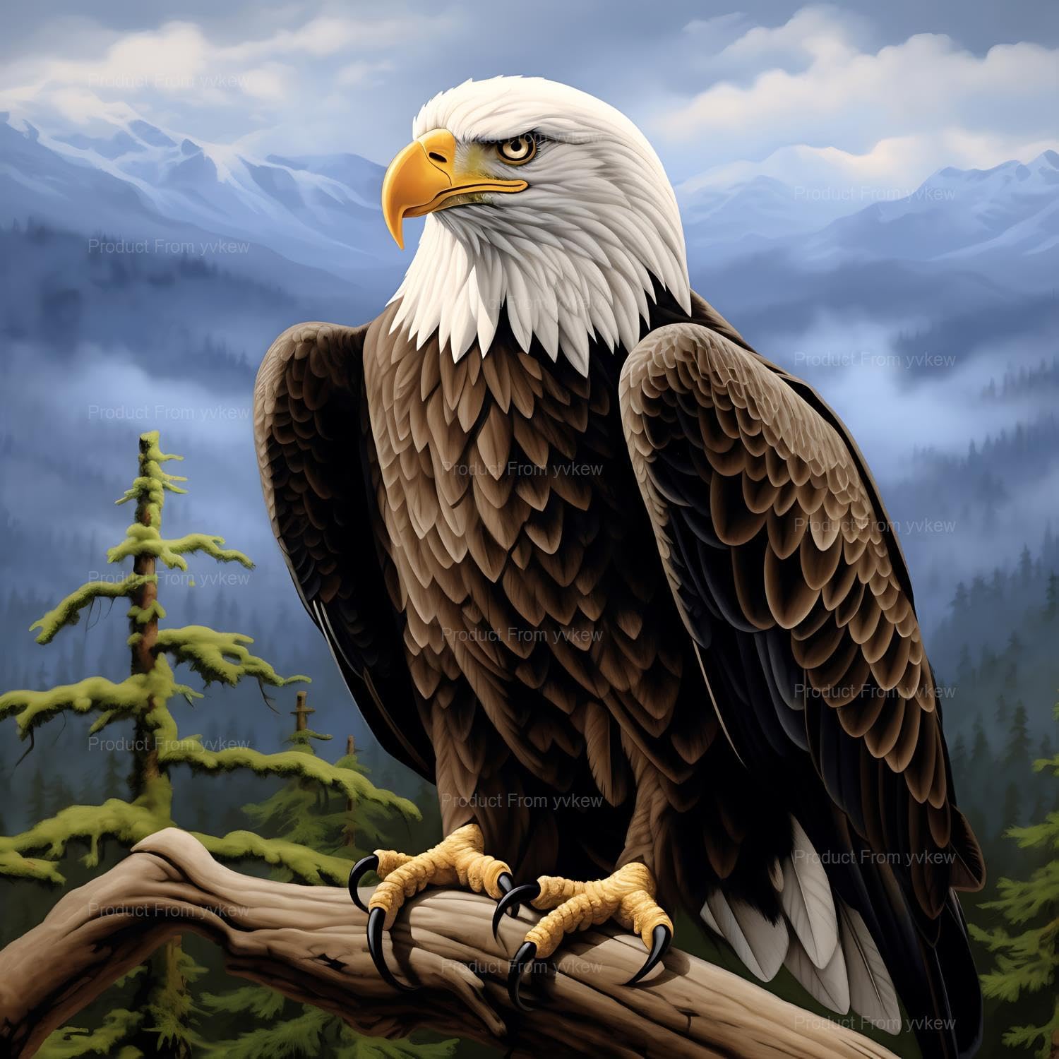 Fantasy Majestic Bald Eagle Diamond Painting, American Eagle Day Diamond Painting Kits, 5D DIY Diamond Painting Kits for Adults Kids Diamond Art, for Room Home Wall Decor Gift 16x20 inch