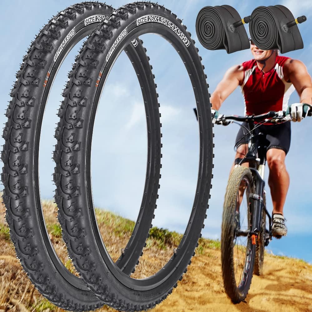 SIMEIQI 2 Pack 26"x1.95" 20"x2.125" Inch 60TPI for Mountain Bike Tires with 2 Levers and with or Without 2 Inner Tubes Gluless Patches for Mountain Trail Bicycle Replacement Tires