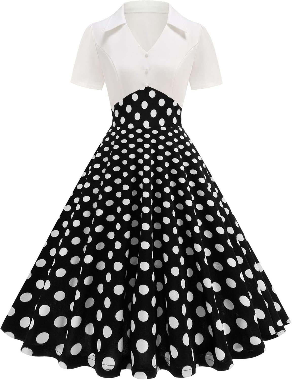JSEIAJB Women's Wear Polyester Short Sleeves Dress Splicing Retro Mid-Length Dress