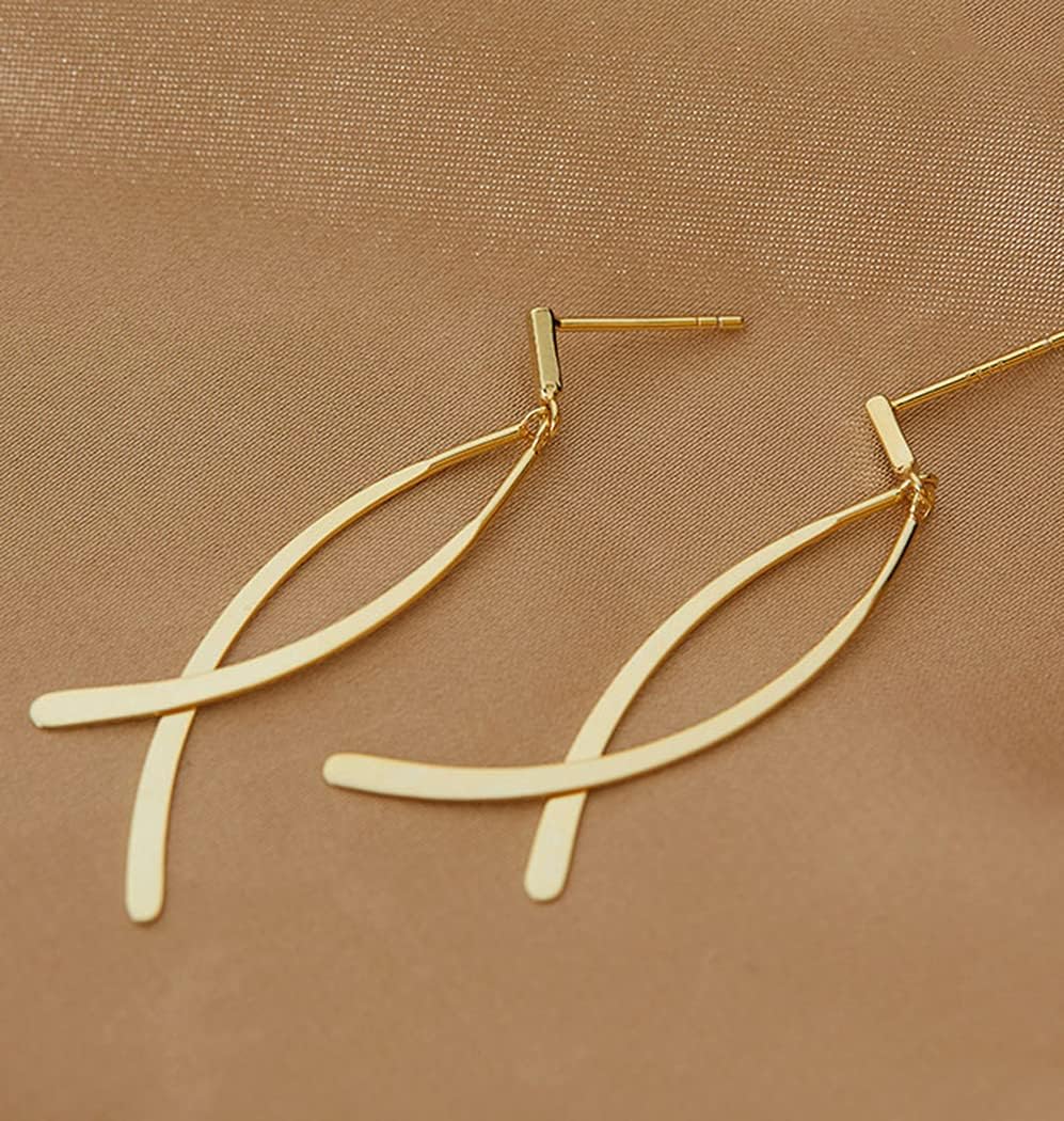 SLUYNZ Solid 925 Sterling Silver Shiny Bar Dangle Earrings for Women Teens Flat Bar Dangle Earrings Curve Line Earrings