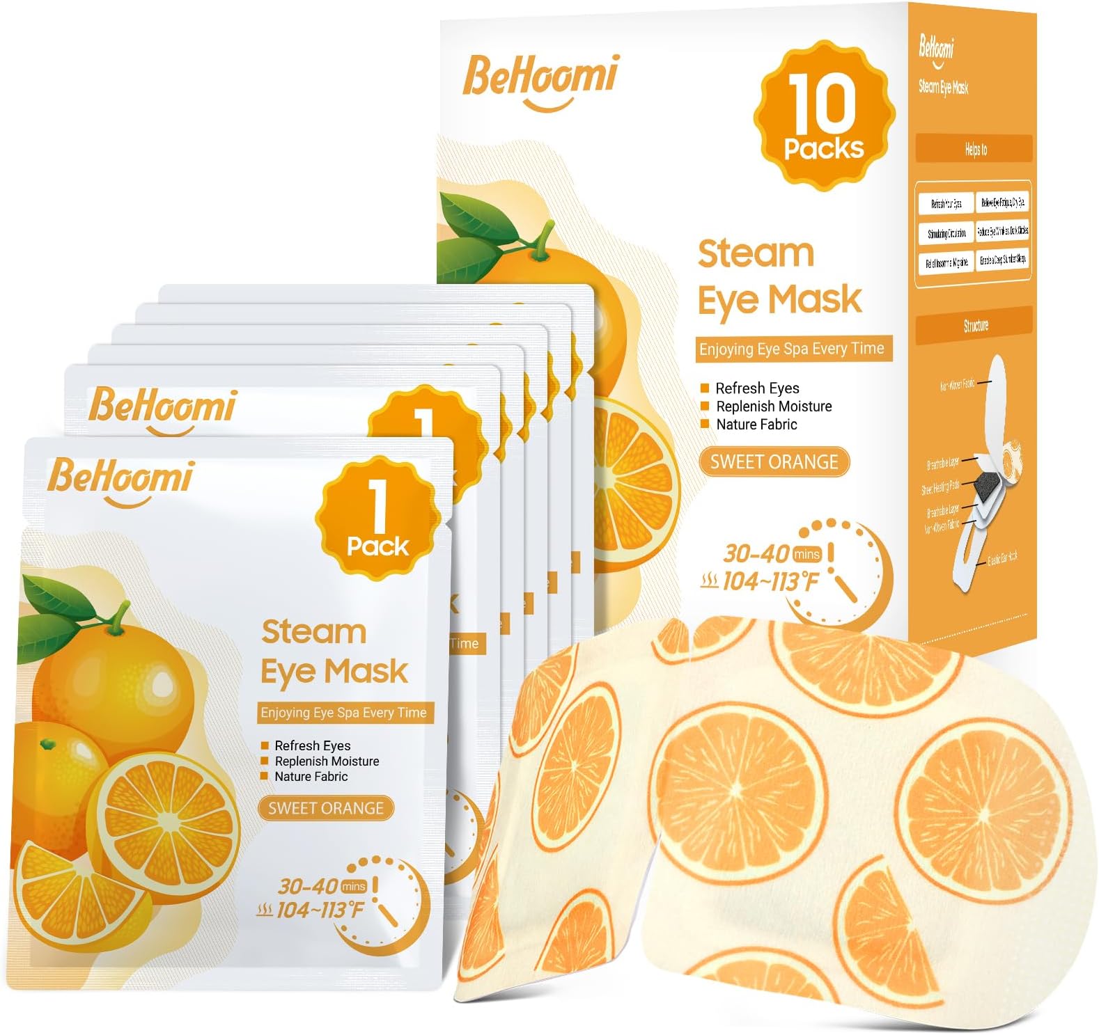 Steam Eye Mask, 10Packs Heated Eye Mask, Self Heating Disposable SPA Warm Compress for Eyes Sleep Mask, Travel Essentials & Relaxation Gifts, Valentine's Day Gifts (Orange Scent)