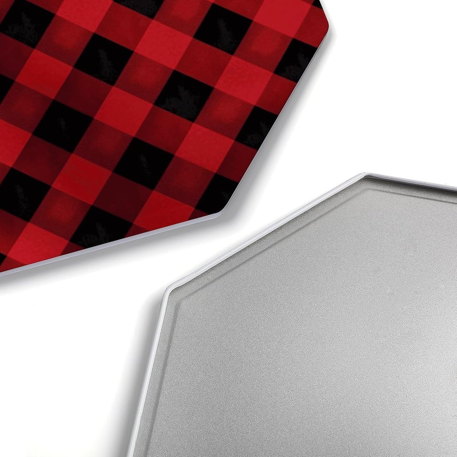 Ctagon Metal Sign for Home, Modern Display Plate for Kitchen, Red Black Buffalo Check Plaid Pattern Plates Accent Hanging Wall Decorations 3PCS for Living Room, Bedroom, Hallway, Hotel