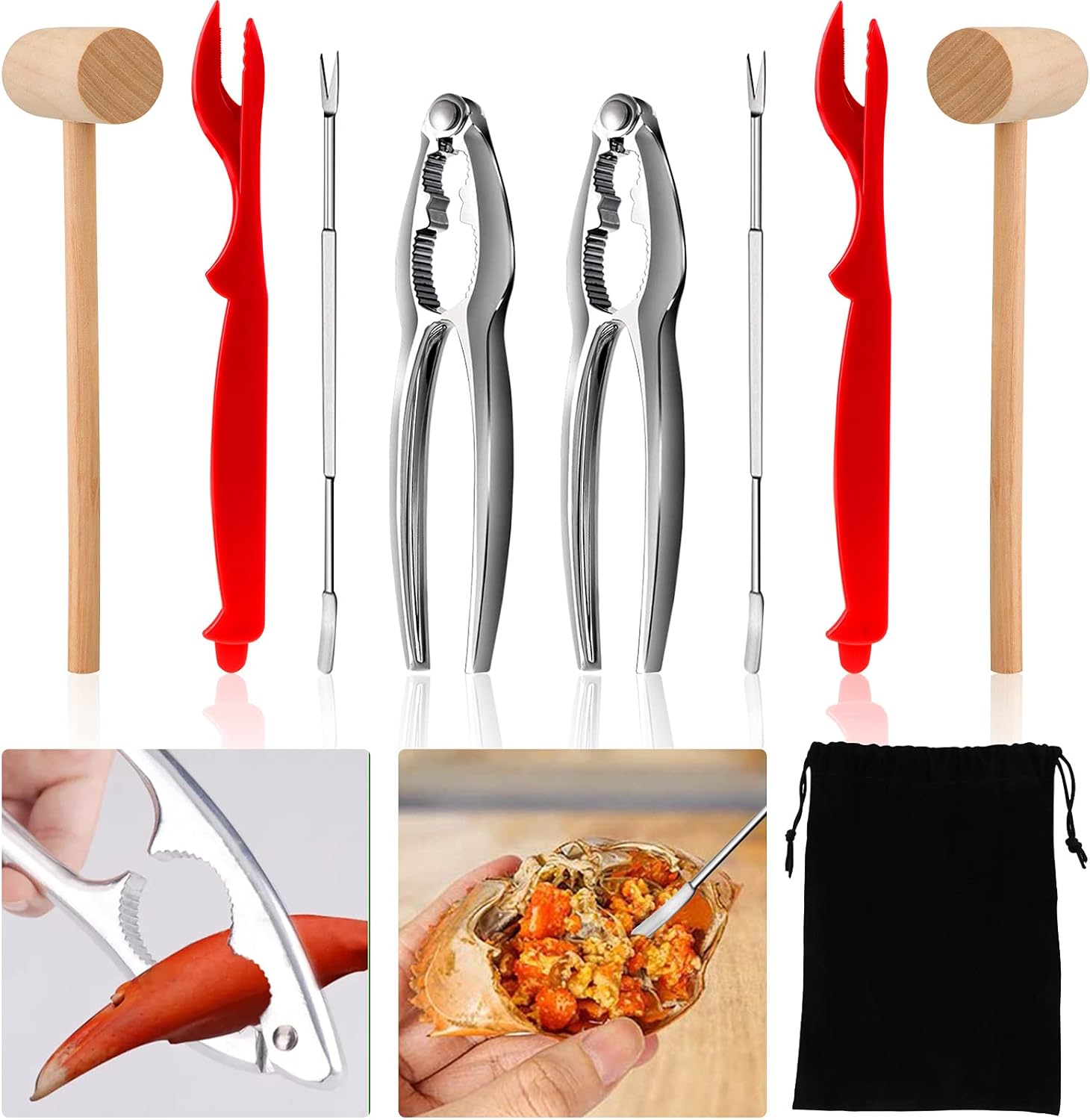 9Pack Seafood Cracker Set, Crab Crackers and Tools, Lobster Crackers and Forks, Nut