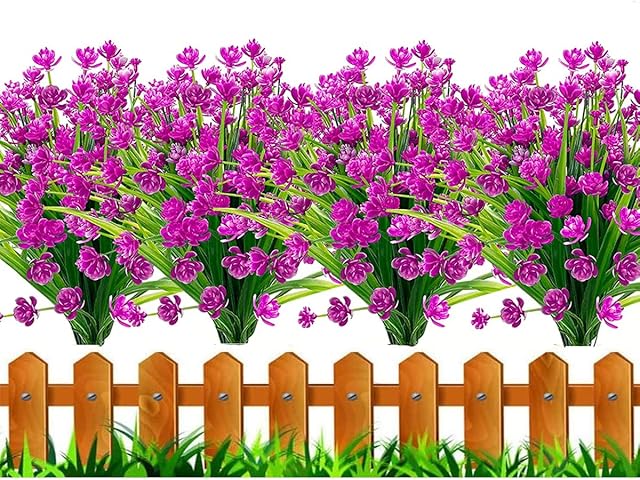 HBell 12Pcs Artificial Flowers Outdoor Decorations,Greenery Shrubs Plants Artificial Plastic Flowers UV Resistant No Fade Fake Flowers Indoor Outside Hanging Plants Home Garden Porch Decor (Fuchsia)
