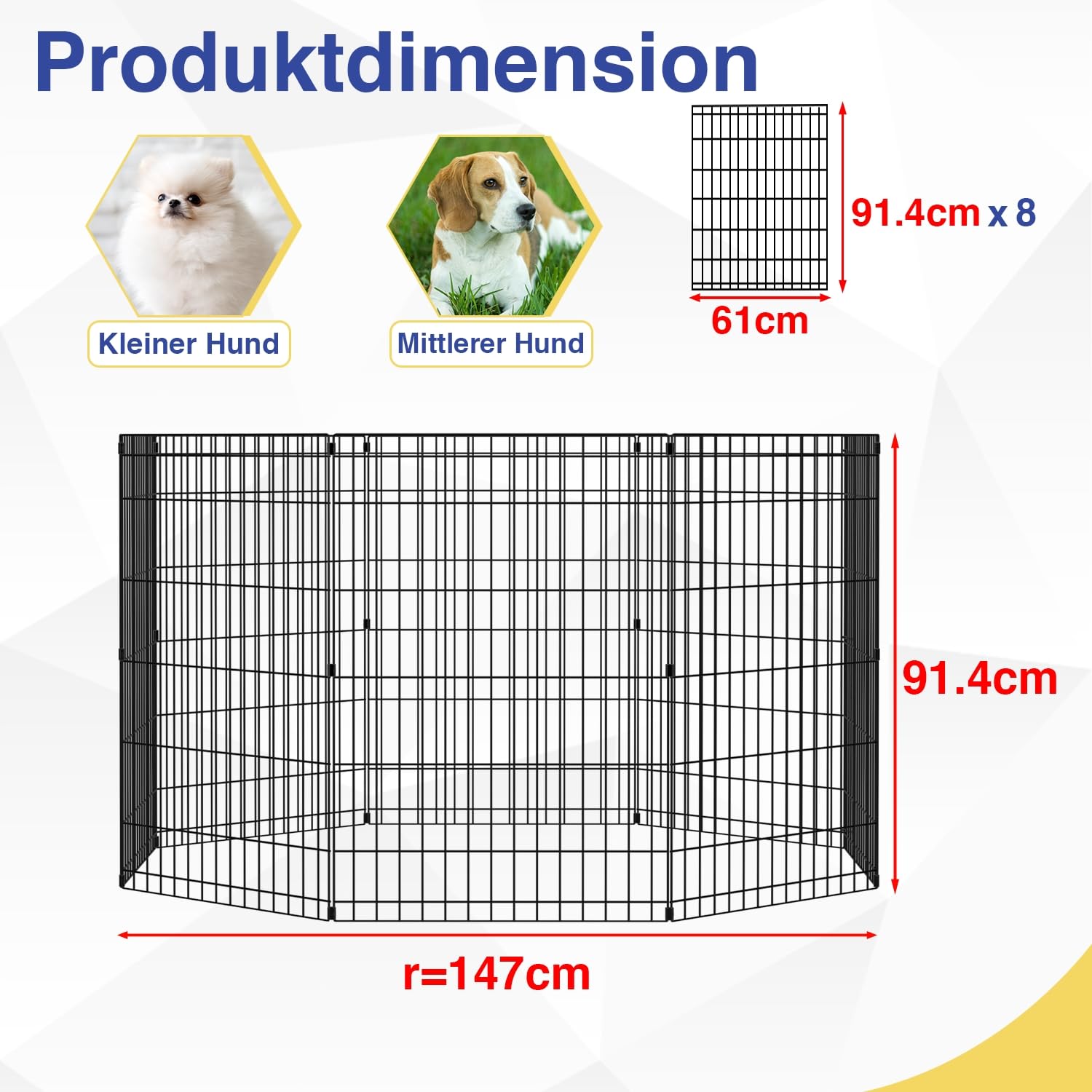 FDW Recinzione per cani da 91 cm, 8 pannelli, per interni ed esterni, in metallo, per cuccioli e animali domestici, portatile, pieghevole, per esercizi, colore nero